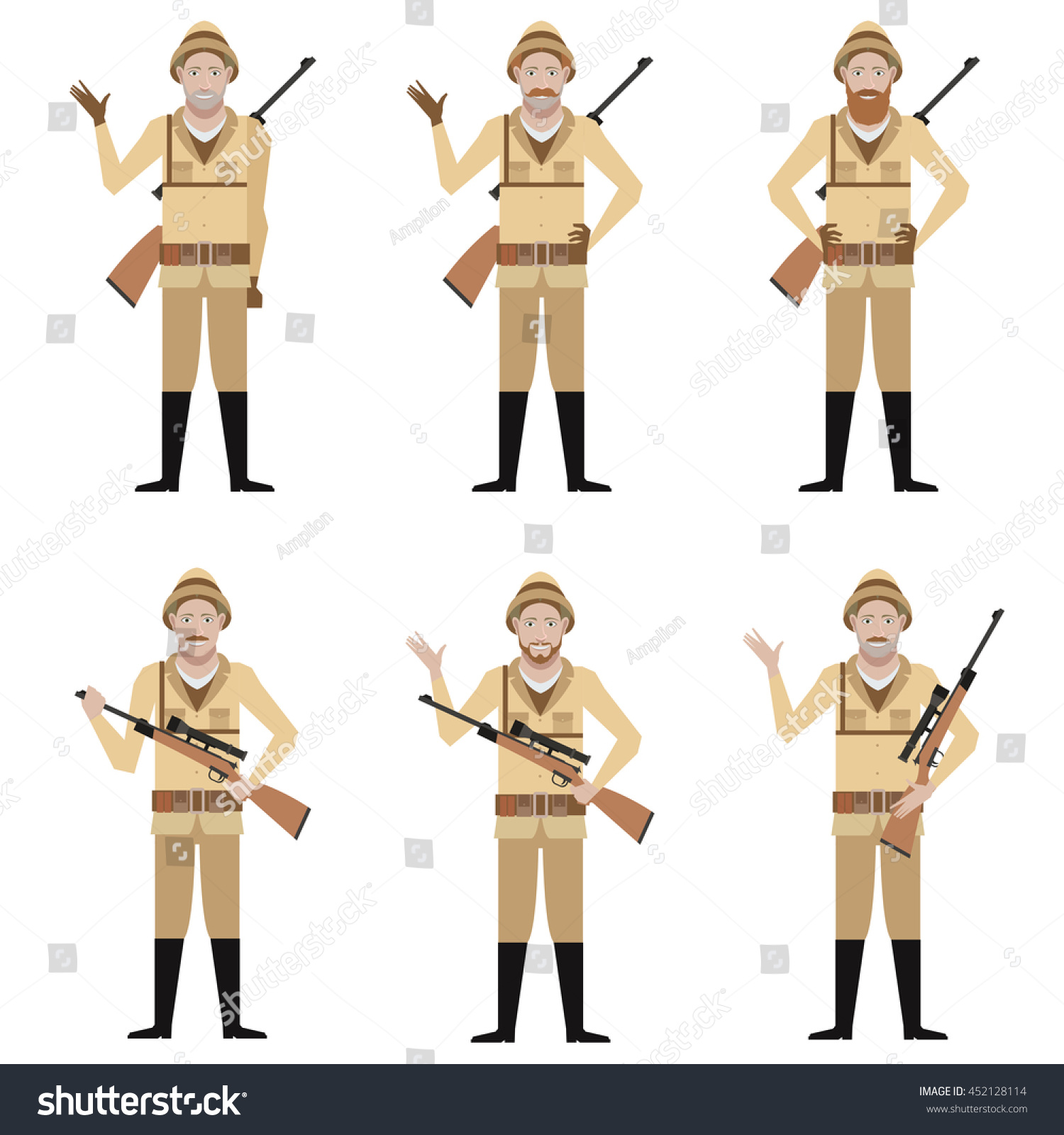 Vector Image Set Safari Hunters Stock Vector Royalty Free 452128114