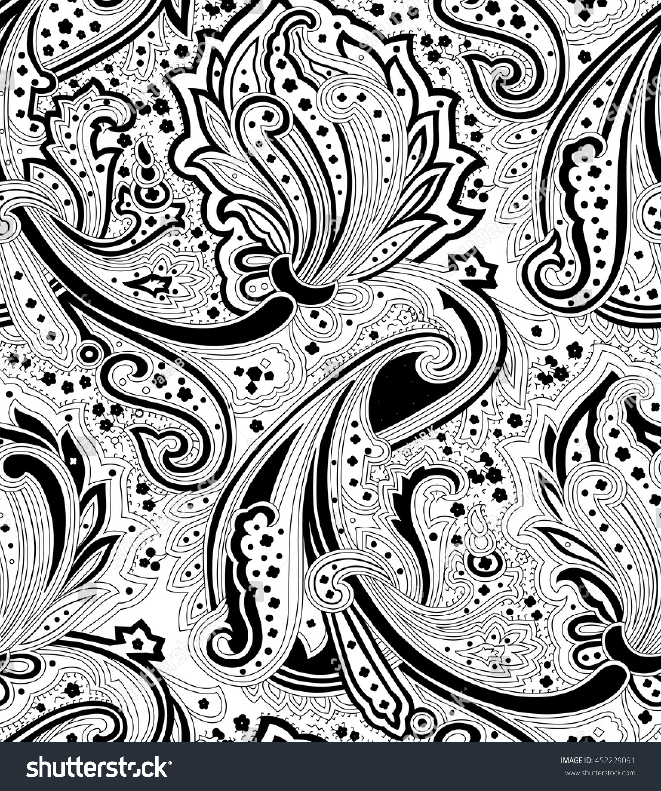 Black White Paisley Pattern Stock Vector (Royalty Free) 452229091 ...