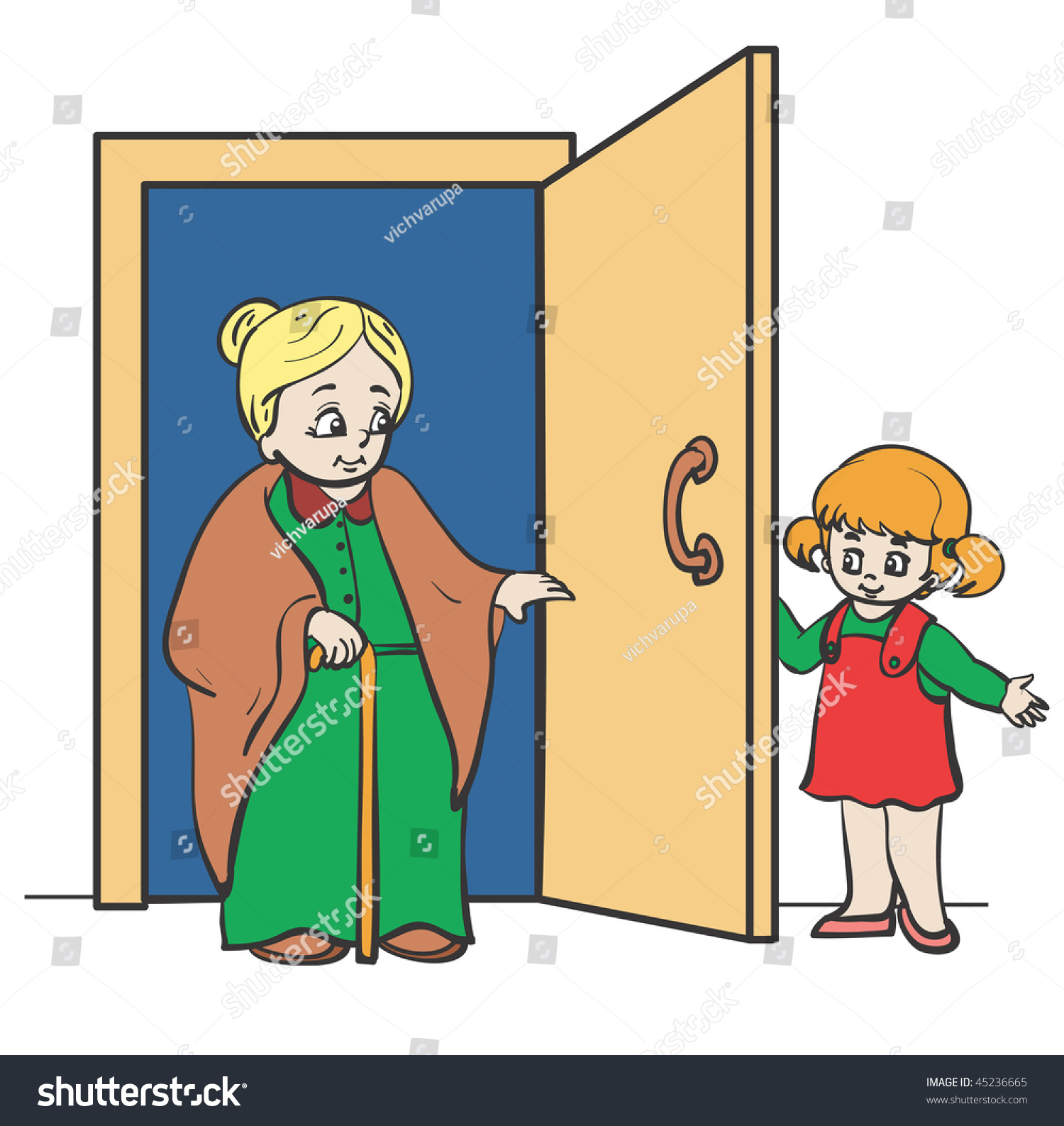 Мальчик открывает дверь бабушке