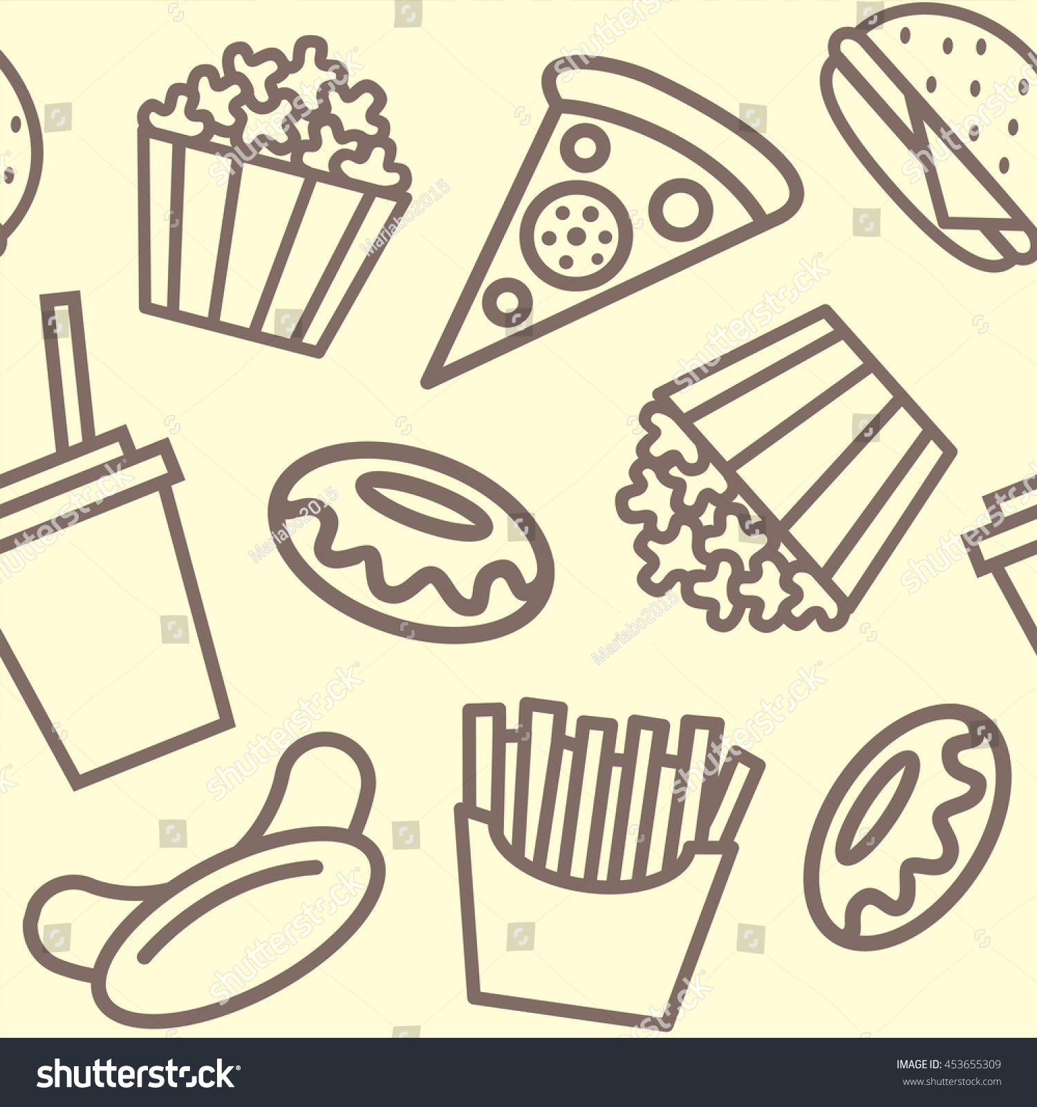 Fast Food Background Pattern Outline Illustration Stock Vector (Royalty