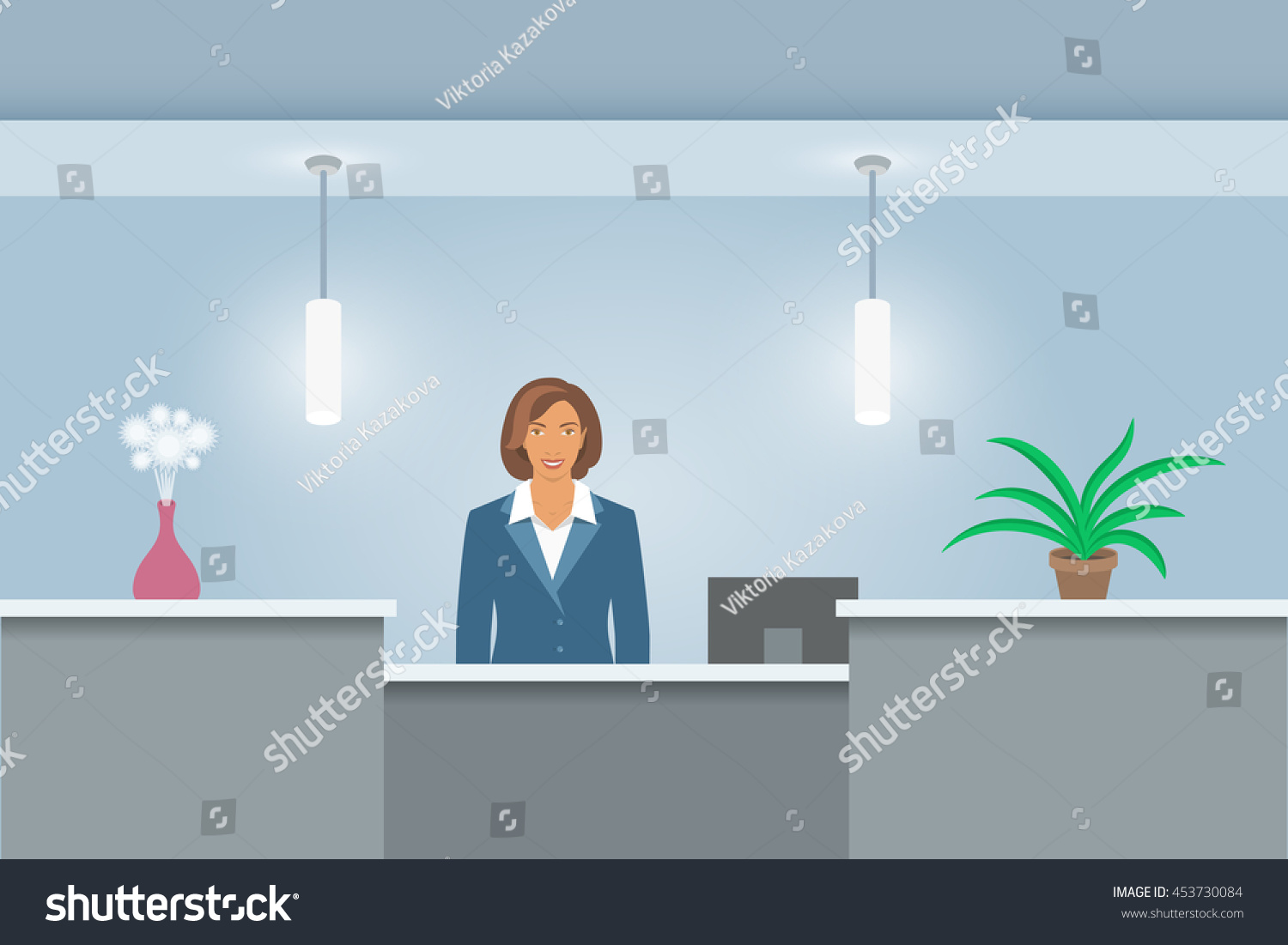 African American Woman Receptionist Stands Reception Stock Vector Royalty Free 453730084 2874