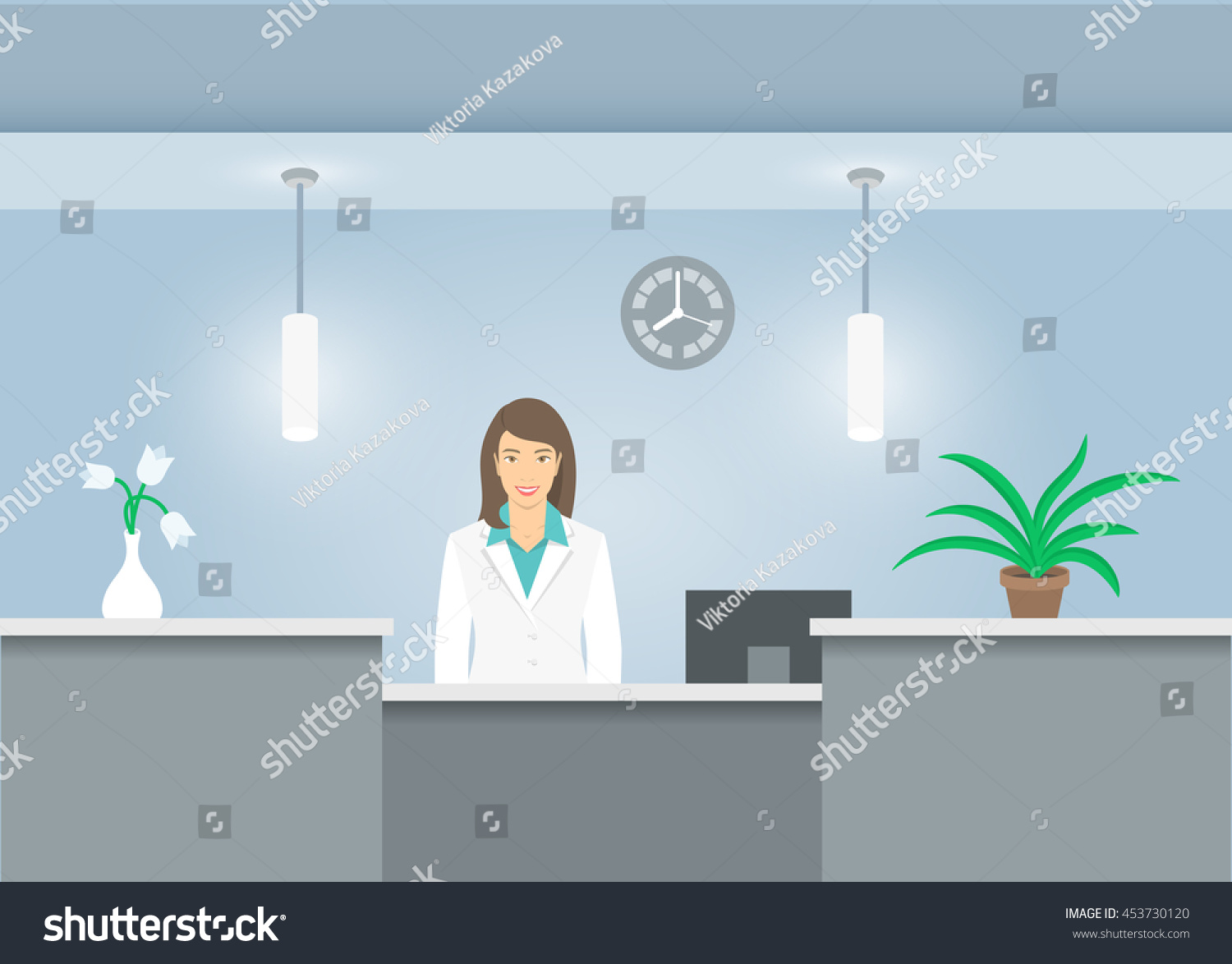 Woman Receptionist Medical Coat Stands Reception Stock Vector Royalty Free 453730120 9927