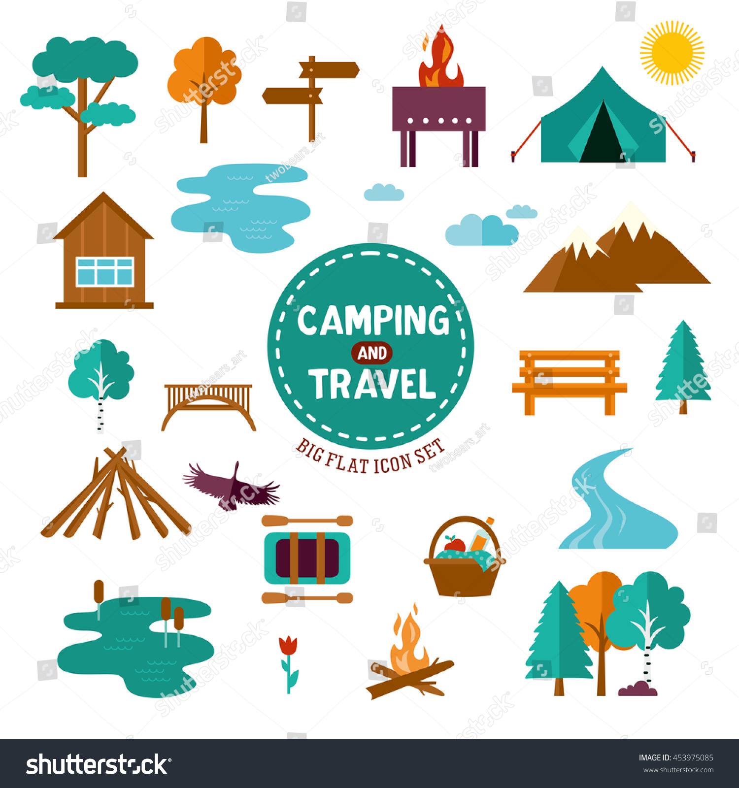 Big Set Camp Travel Symbols Icons Stock Vector (Royalty Free) 453975085 ...