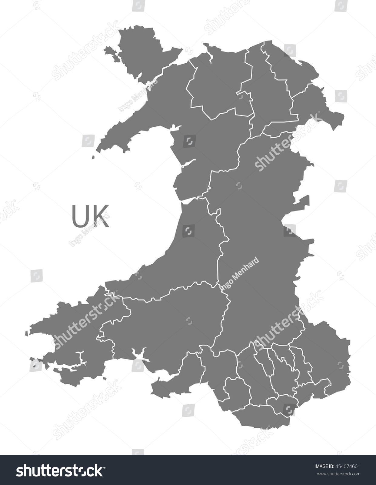 Wales Map Regions Grey Stock Vector (Royalty Free) 454074601 | Shutterstock