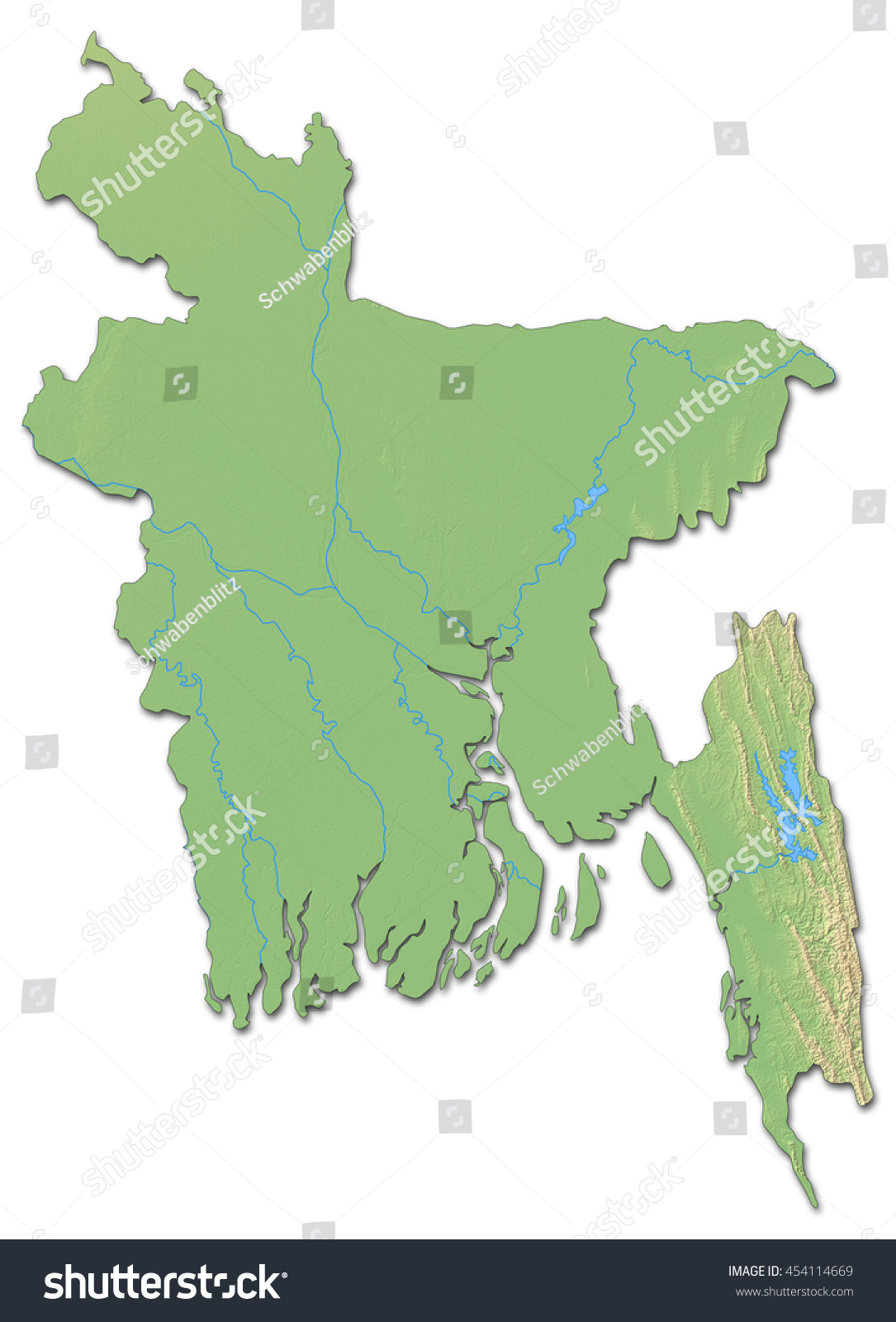 Relief Map Bangladesh 3drendering Stock Illustration 454114669 ...