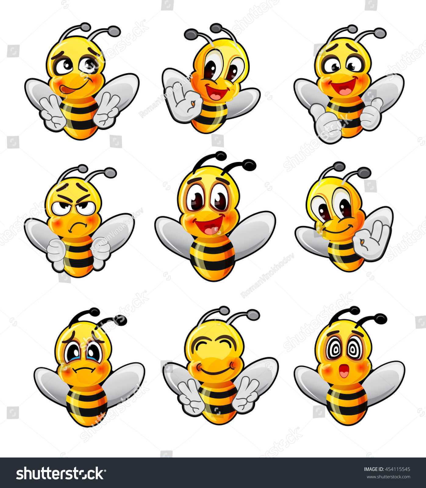 Funny Cartoon Bee Vector Collection Stock Vector (Royalty Free ...