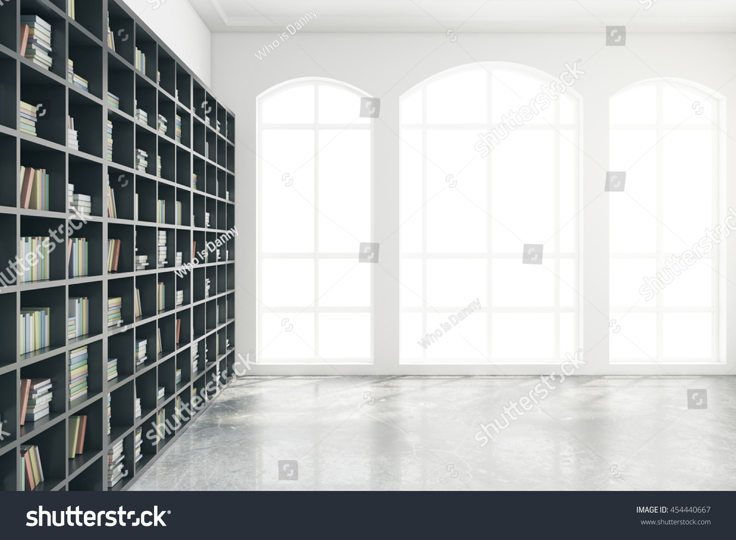 Side View Bookshelf Concrete Library Interior Stock Illustration ...