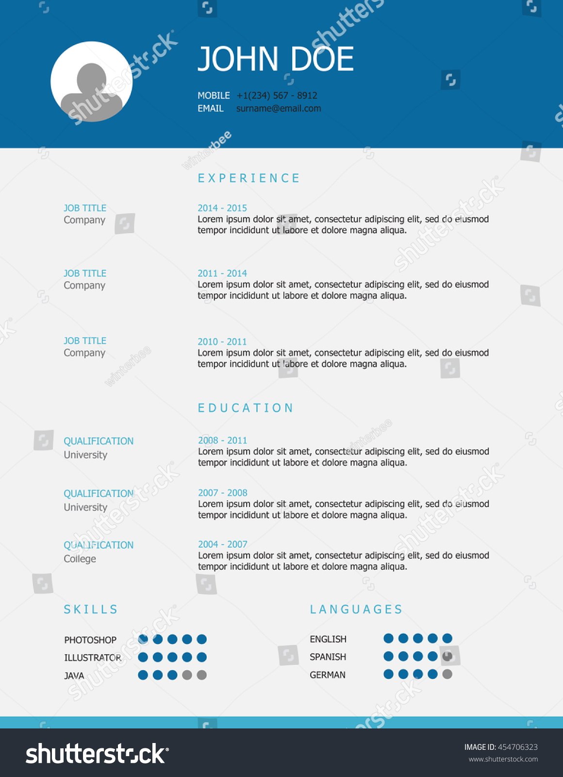 Professional Simple Styled Resume Cv Template Stock Vector (Royalty ...