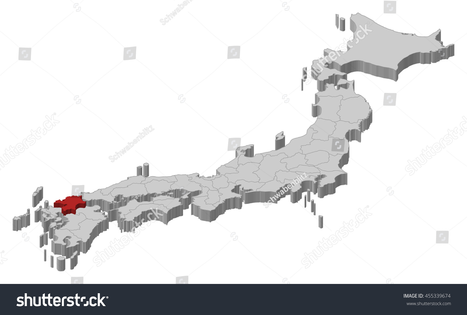 Map Japan Fukuoka 3dillustration Stock Vector (Royalty Free) 455339674 ...