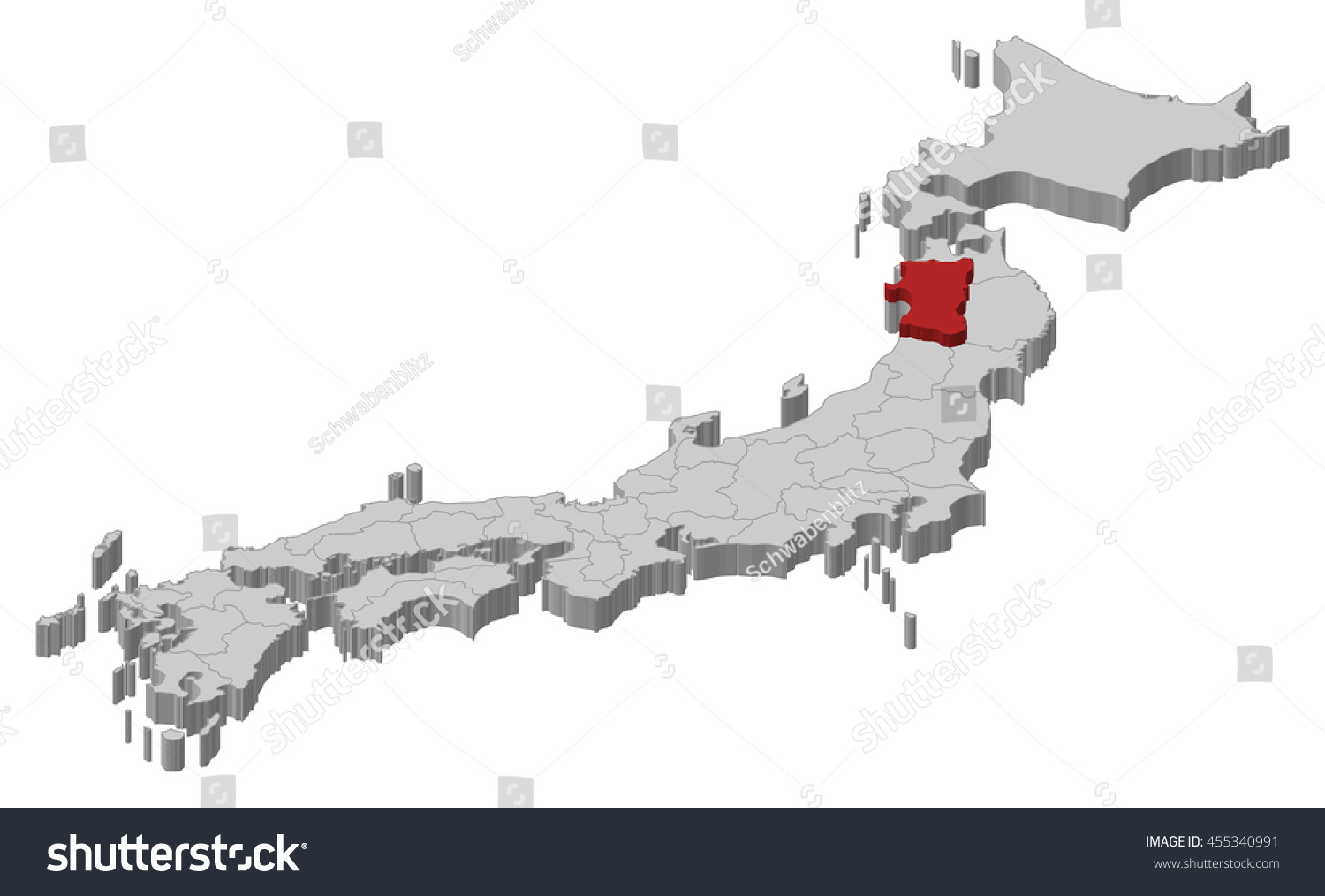 Map Japan Akita 3dillustration: เวกเตอร์สต็อก (ปลอดค่าลิขสิทธิ์