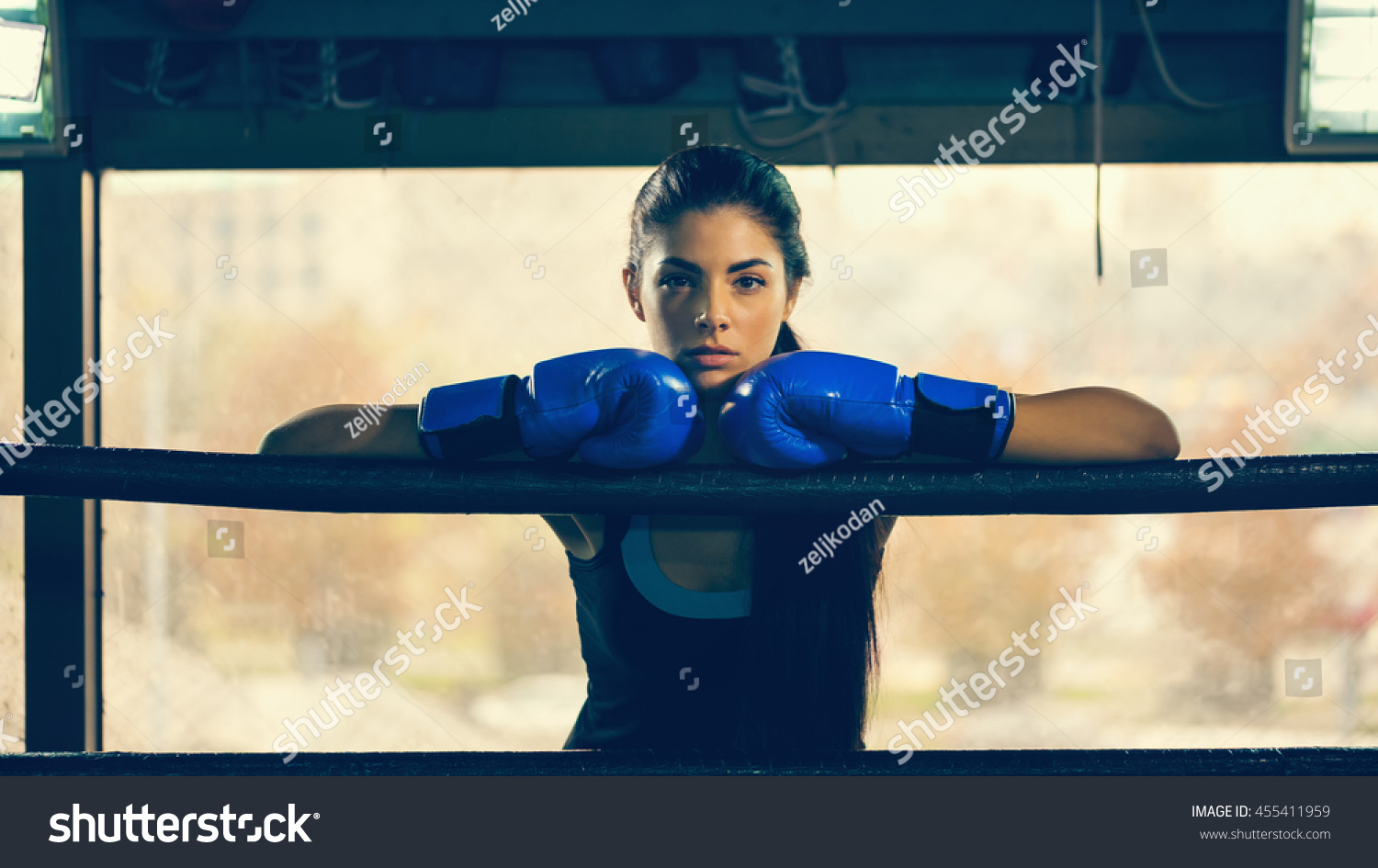 Attractive Female Boxing Ring Leaning On Stock Photo 455411959 