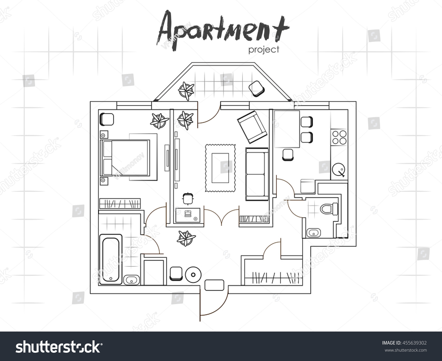 План квартиры с мебелью вид сверху