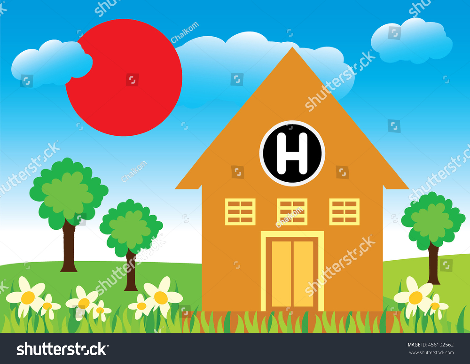 little-cute-modern-house-happy-family-stock-vector-royalty-free