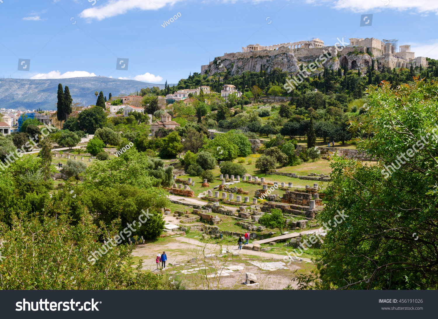 Greece Greek Post Card. View of the Ancient Agora and the Acropolis Athens 