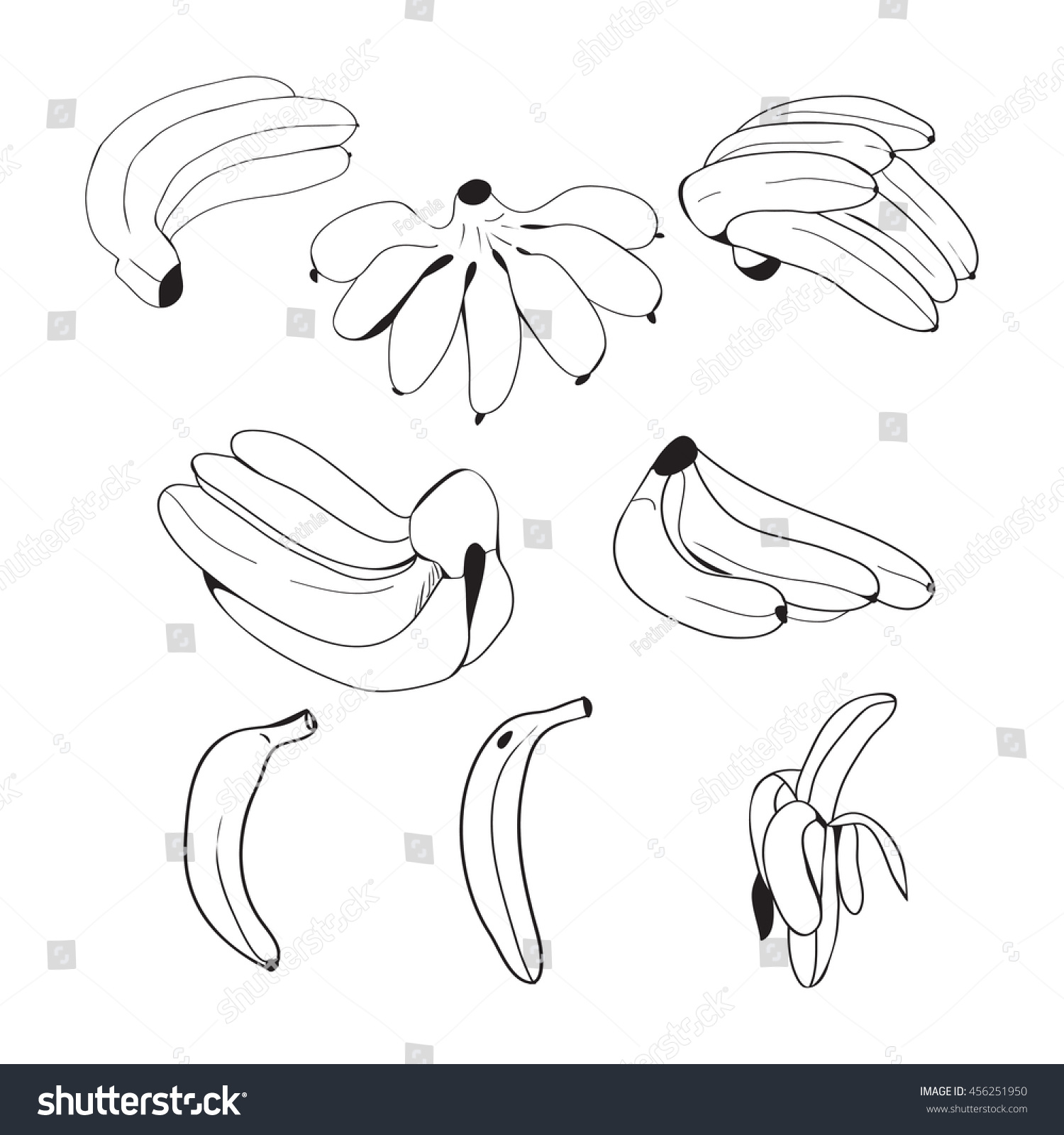 Vector Set Hand Drawn Bananas Doodle Stock Vector Royalty Free Shutterstock