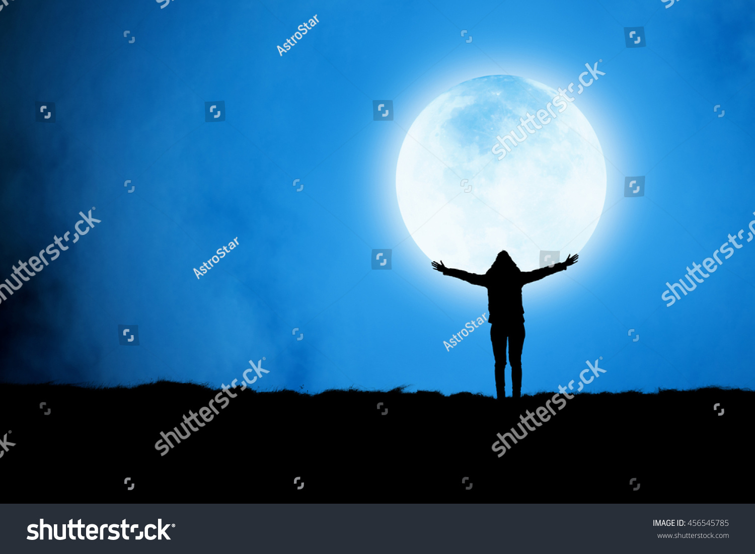 Girl Enjoying Night Sky Moon Everything Stock Photo 456545785 ...