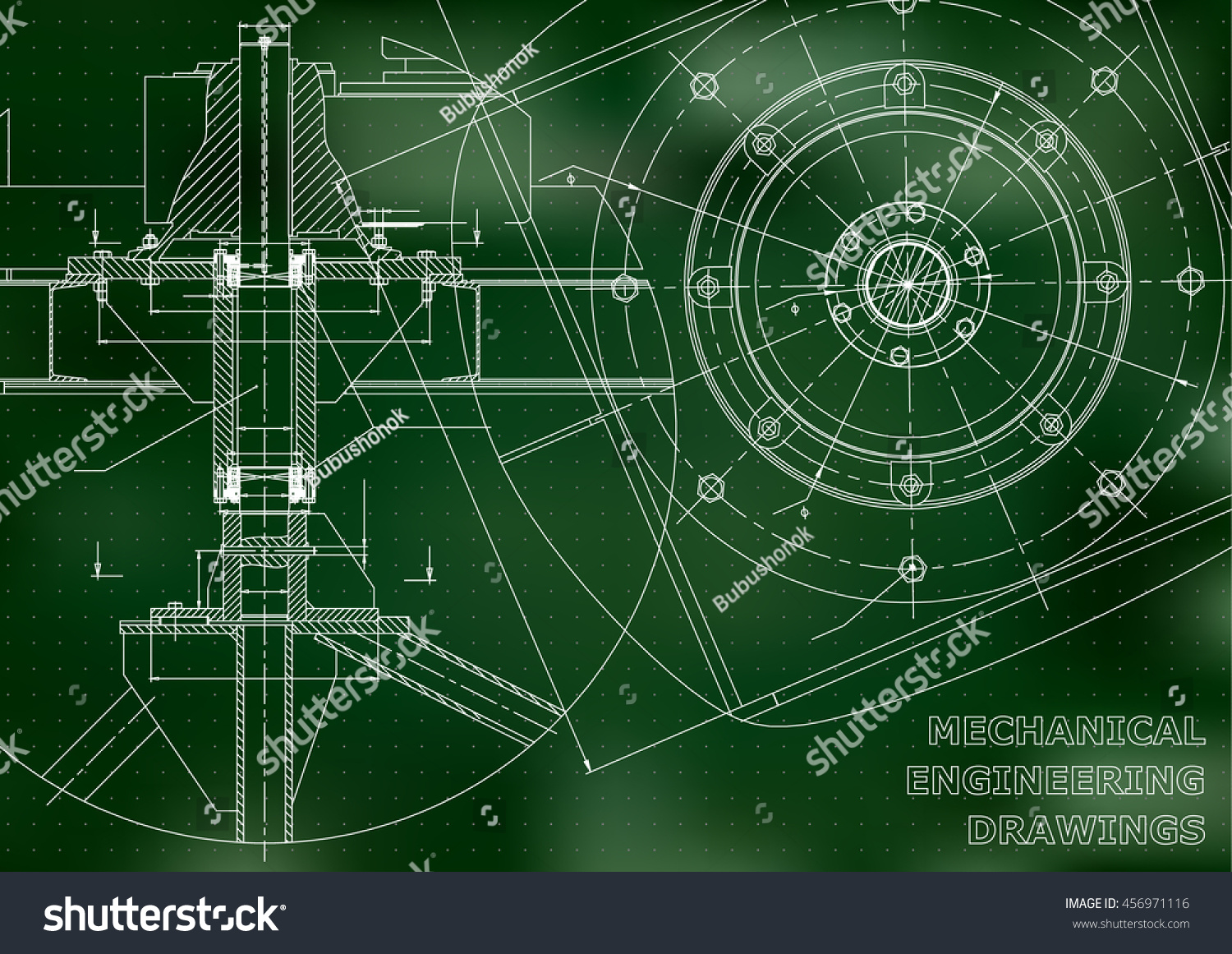 Mechanical Engineering Drawings Vector Green Background Stock Vector ...