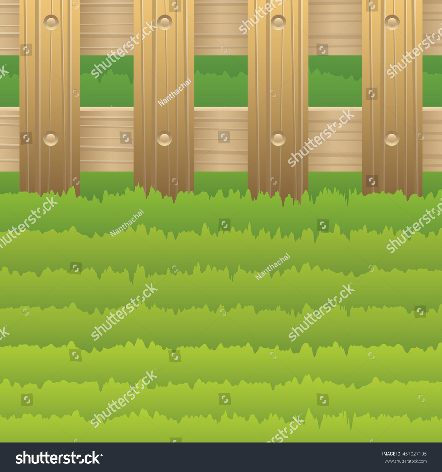 Grass Field Wooden Fence Vector Illustration Stock Vector Royalty Free Shutterstock