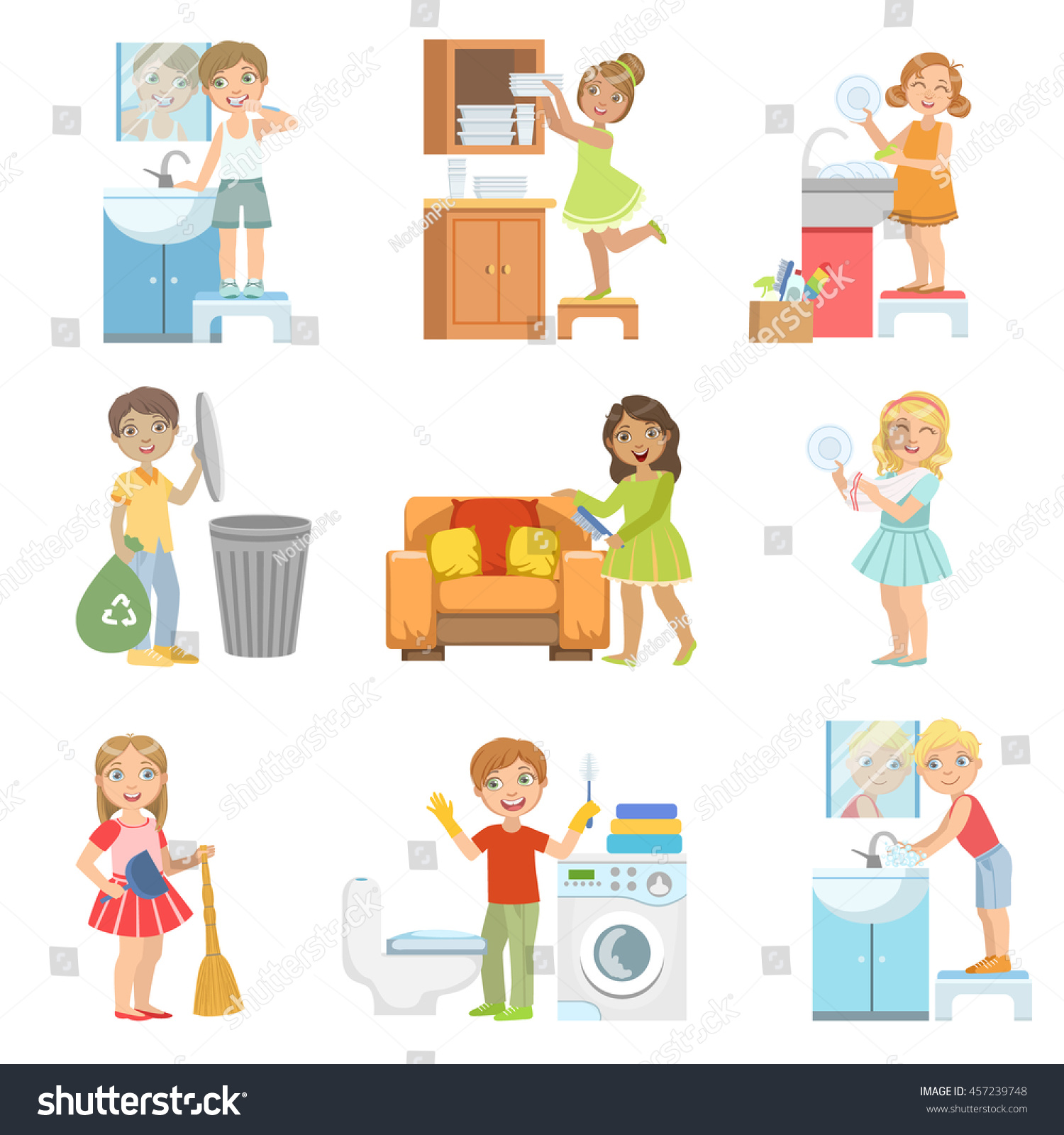 Kids Doing Home Cleanup Stock Vector (royalty Free) 457239748 