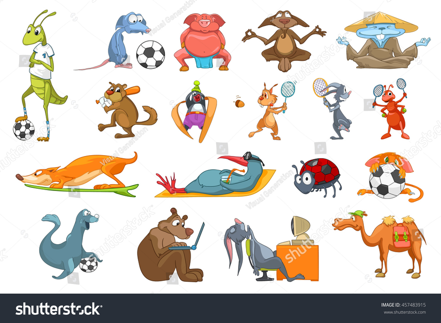 Set Colourful Animals Using Sports Equipment Stock Vector (Royalty Free ...