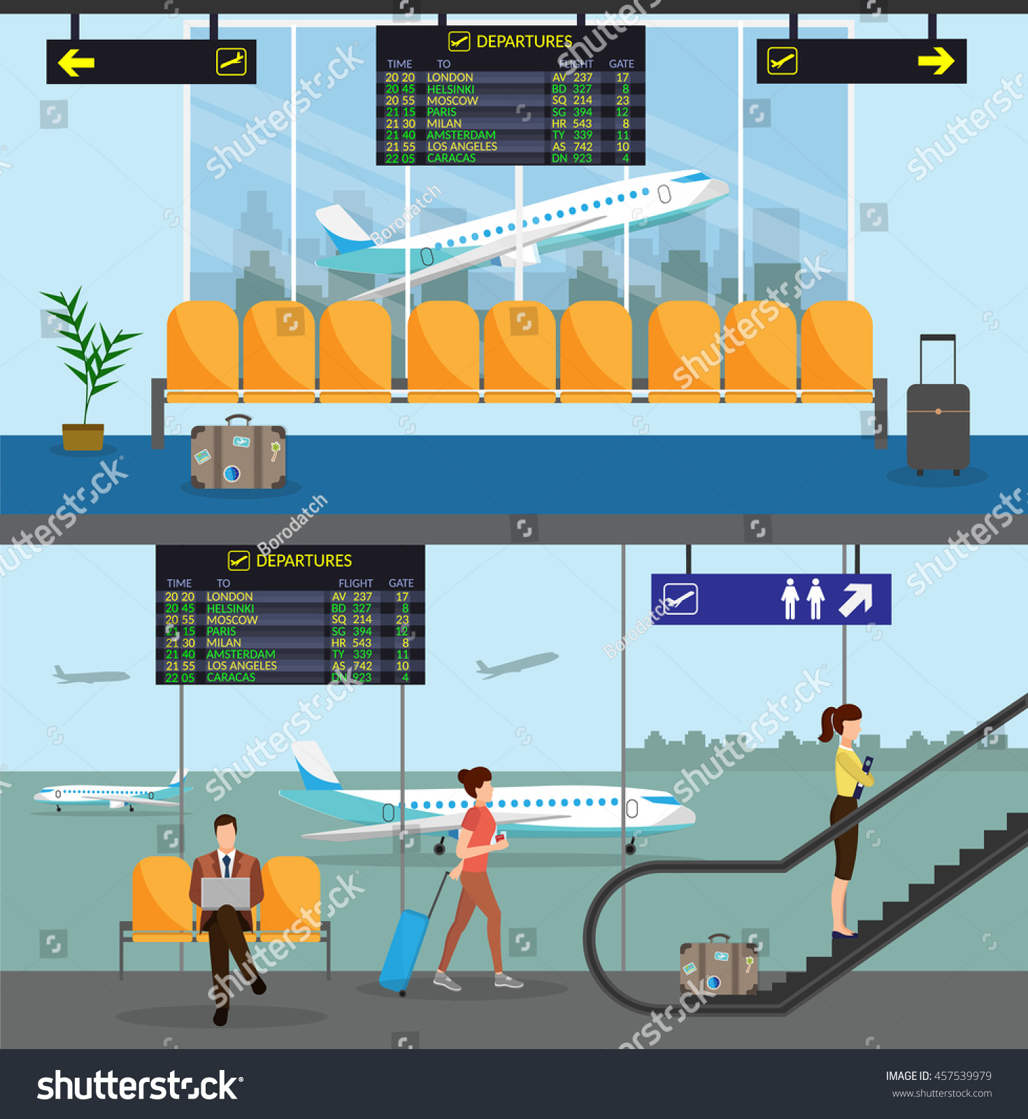 Airport Passenger Terminal Waiting Room International Stock Vector ...