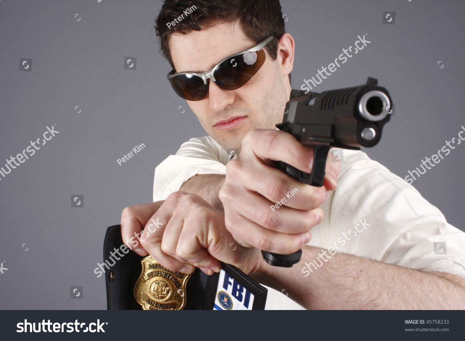 Fbi Agent Aiming Pistol Stock Photo 45758233 Shutterstock.