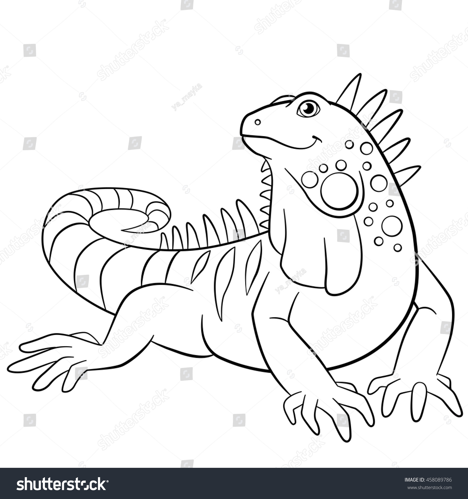 Coloring Pages Cute Iguana Sits Smiles Stock Vector Royalty Free Shutterstock