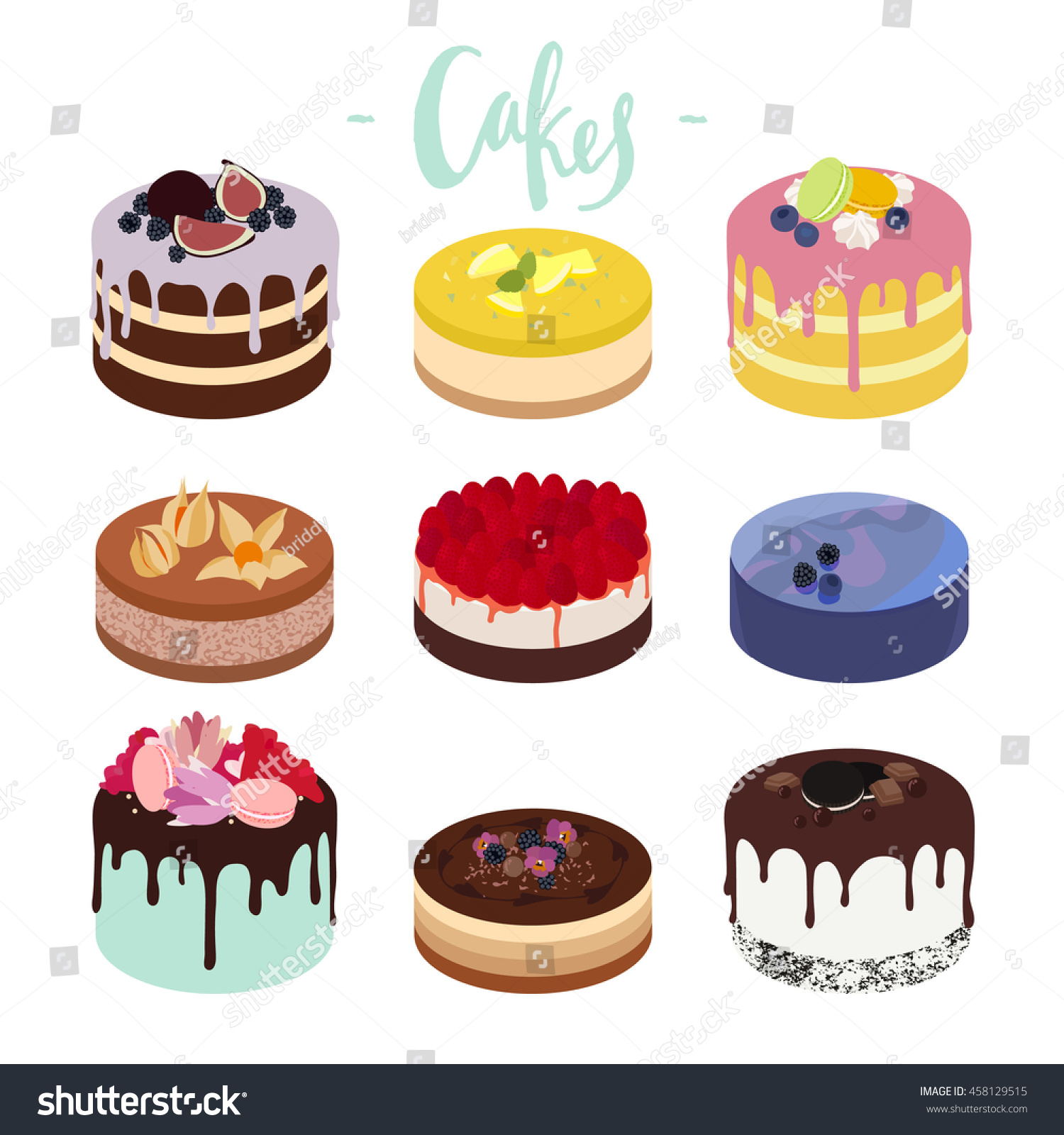 Cartoon Vector Illustration Cakes Modern Design Stock Vector (royalty 