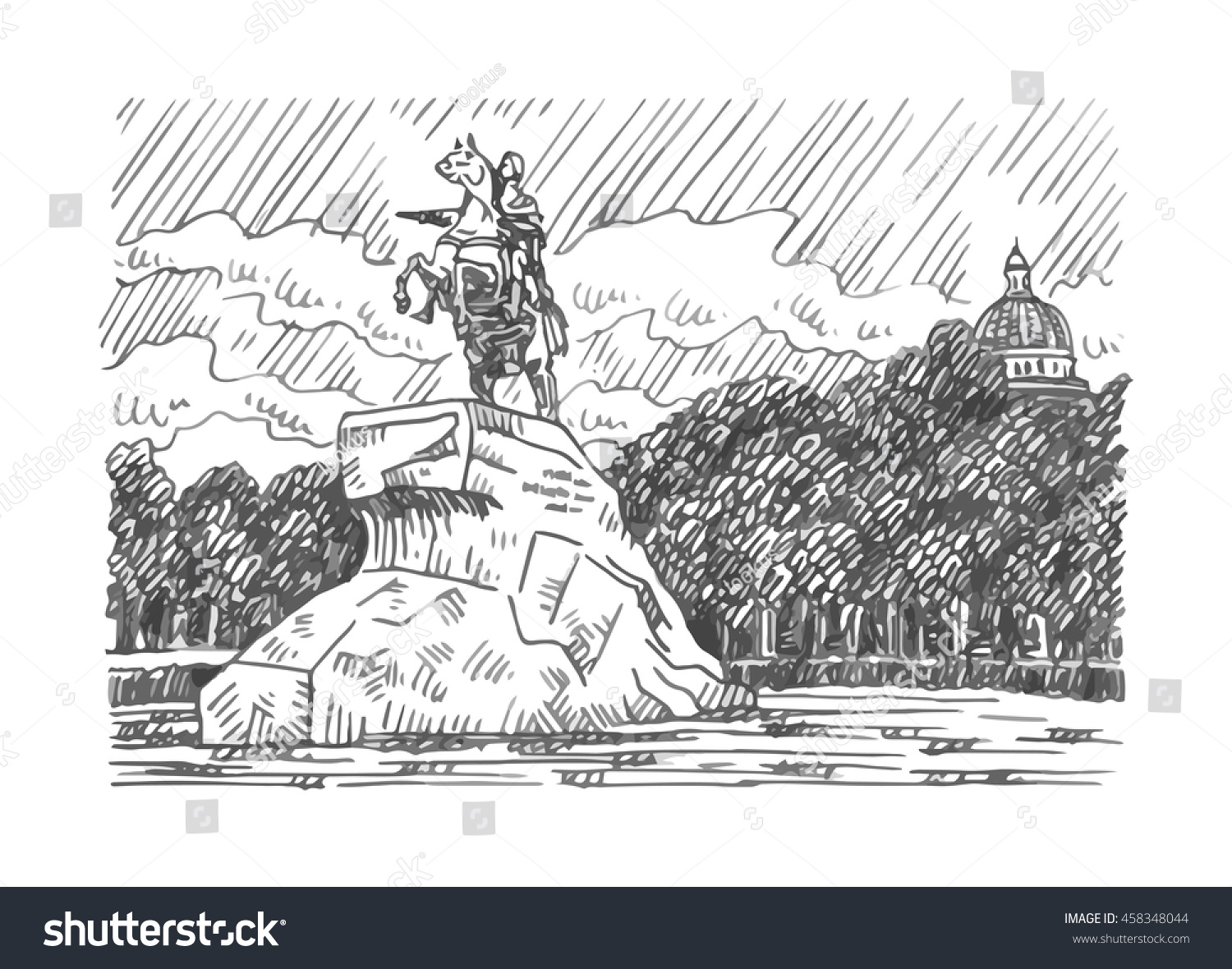 Памятник Петру 1 в Санкт-Петербурге медный всадник рисунок