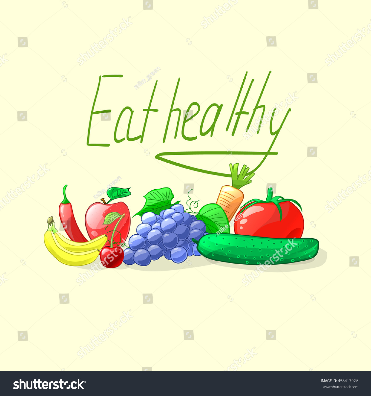 Eat Healthy Fruits Vegetables Cartoon Style Stock Vector (Royalty Free ...