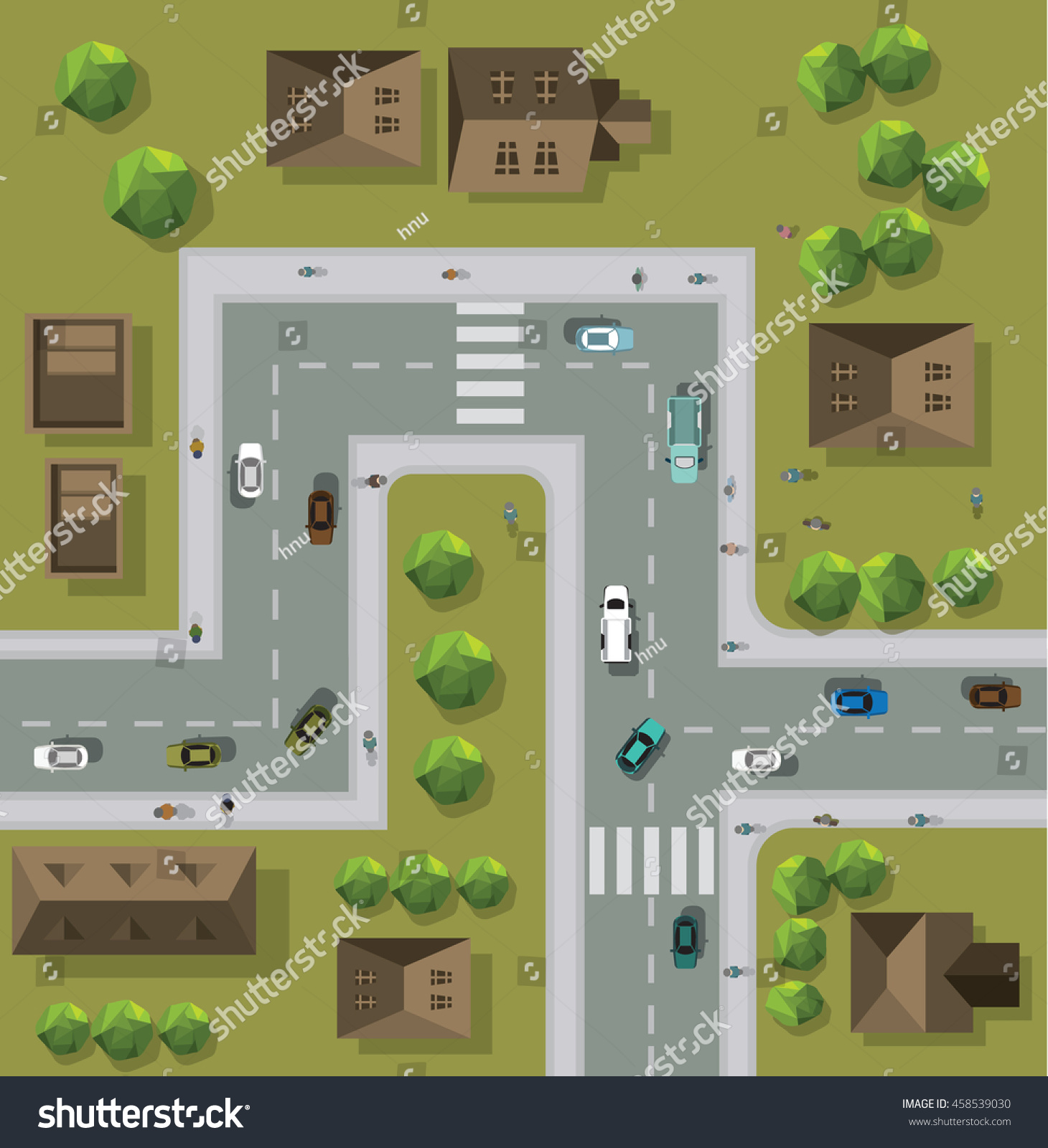 Top View City Streets Roads Houses Stock Vector (Royalty Free ...