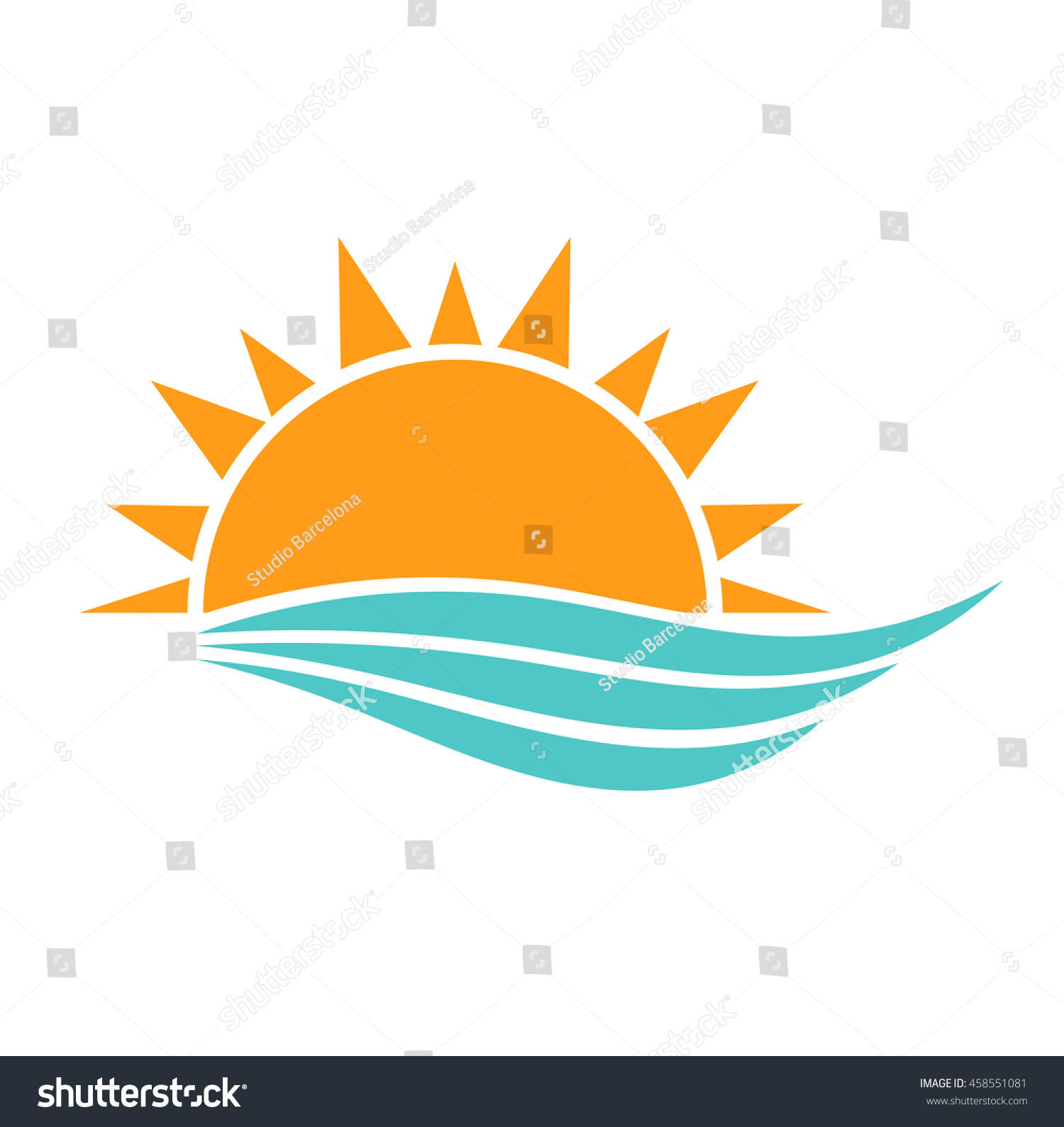 Sun Sea Waves Icon Vector Illustration Stock Vector (Royalty Free ...