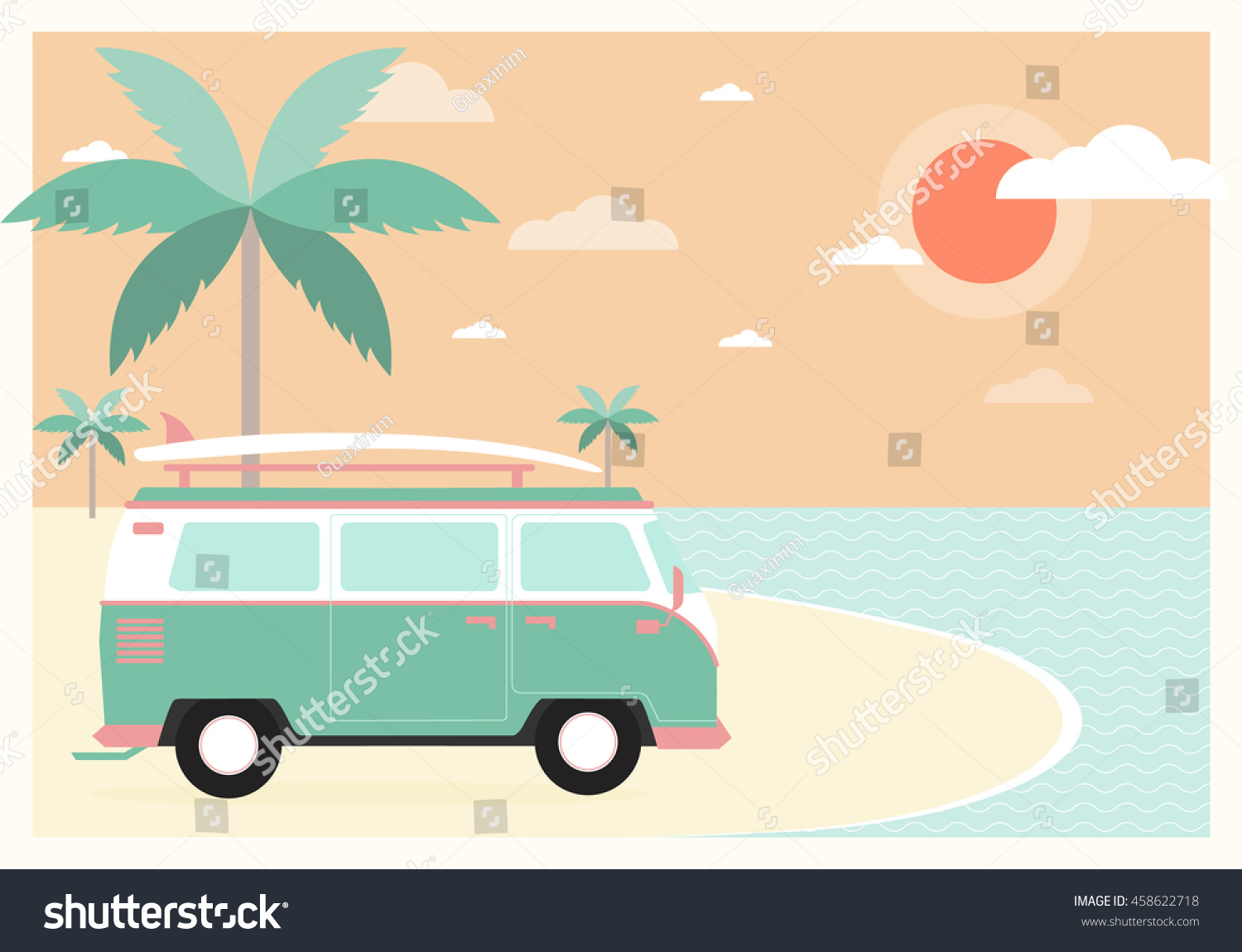 Tropical Paradise Beach Campground Scene Palm Stock Vector (Royalty ...