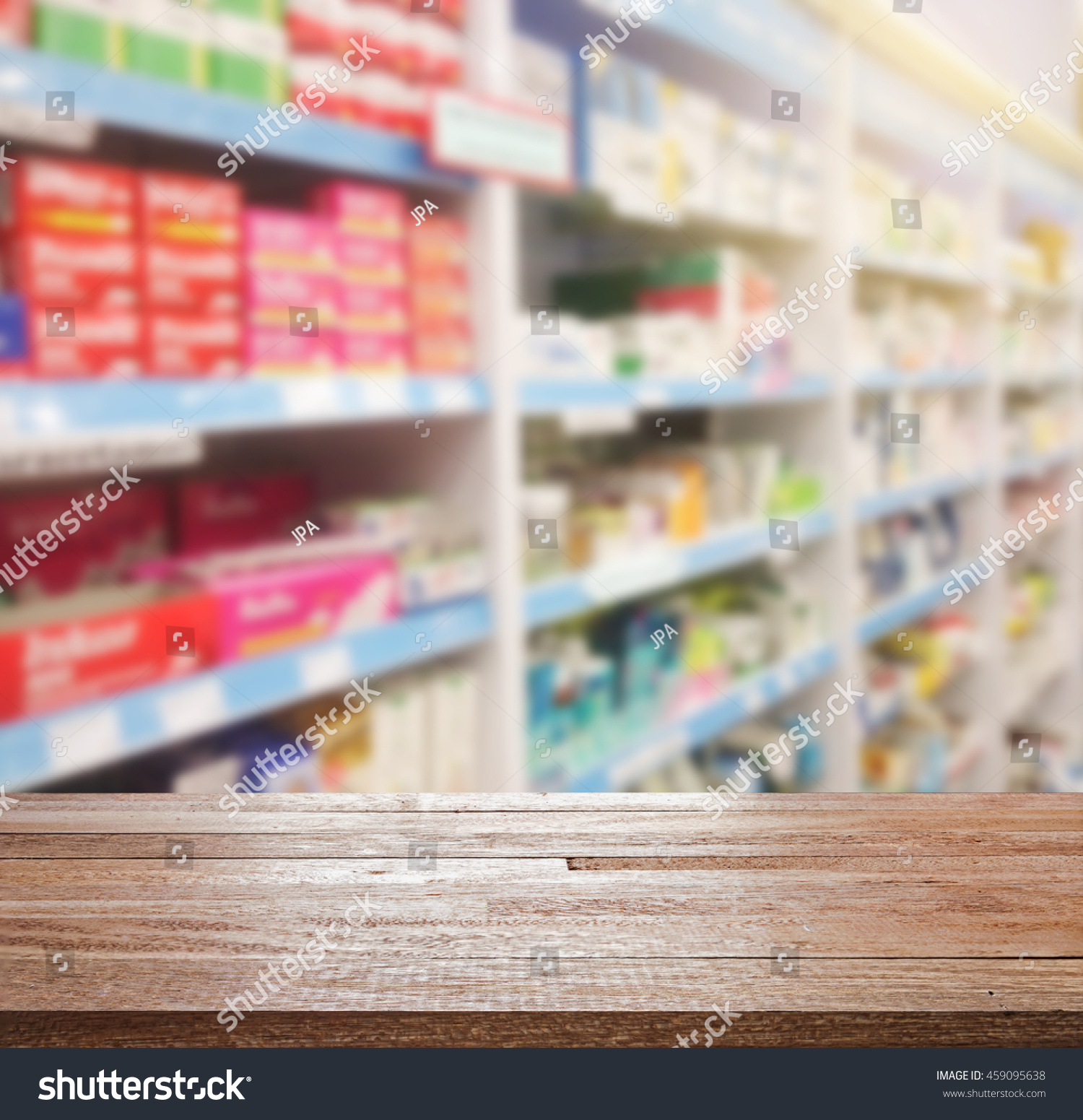 Pharmacy Drugstore Wood Table Counter Top Stock Photo 459095638 ...