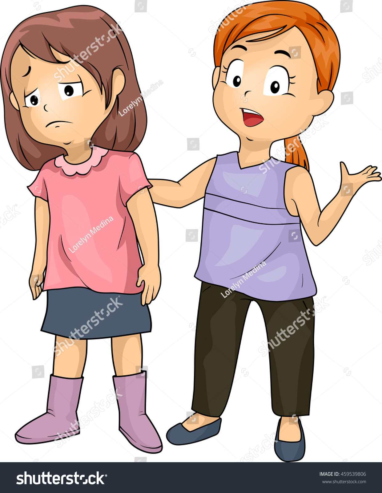 Illustration Little Girl Emphatizing Another Stock Vector (Royalty Free ...