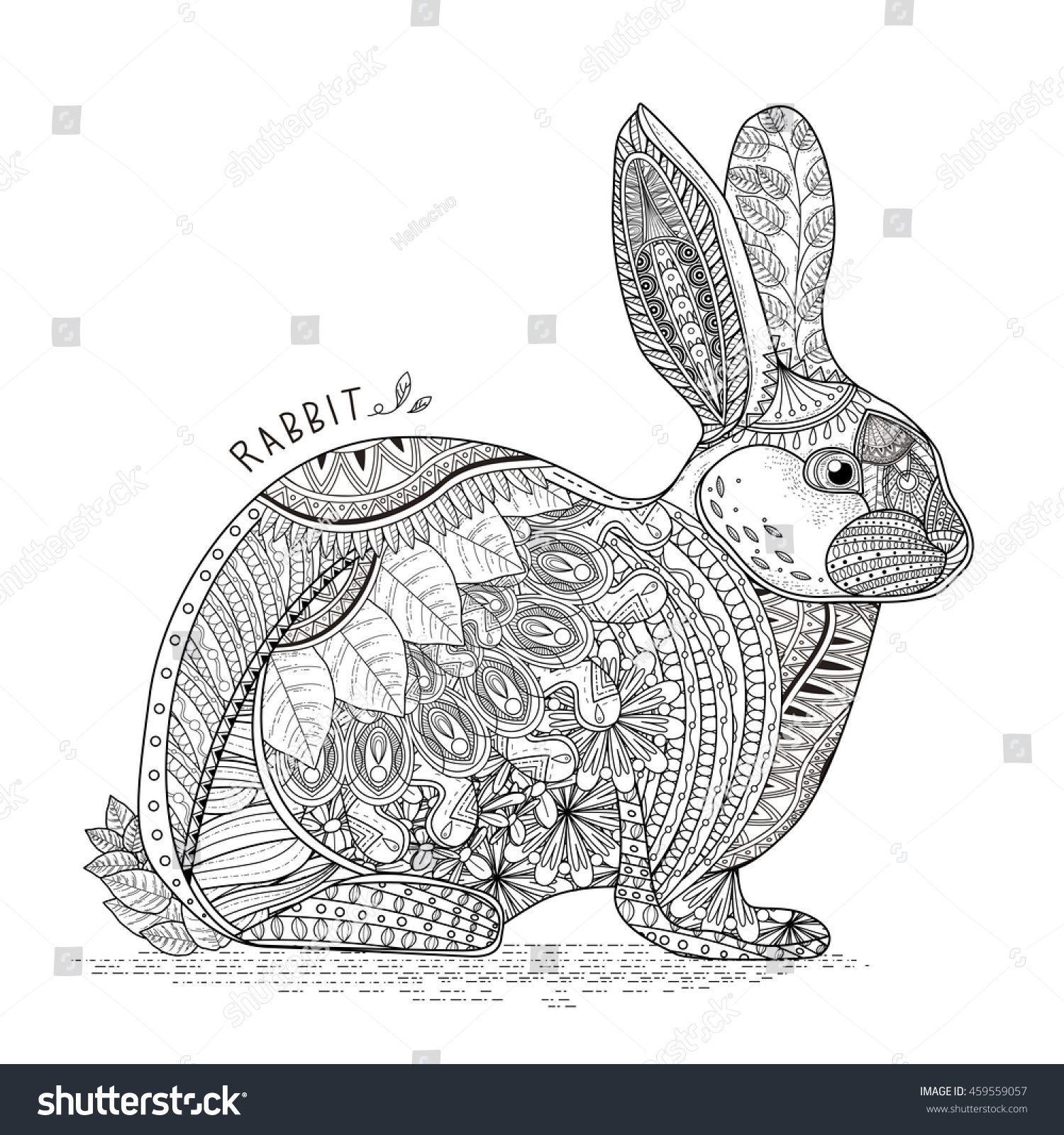 Amazing Rabbit Head Coloring Page Exquisite Stock Vector (Royalty Free