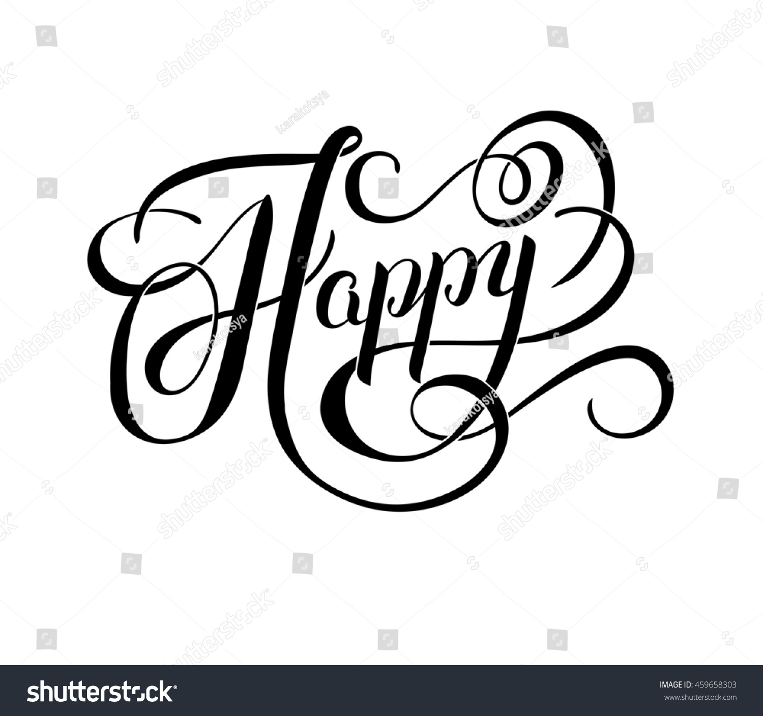 Black White Happy Hand Written Word Stock Illustration 459658303 ...