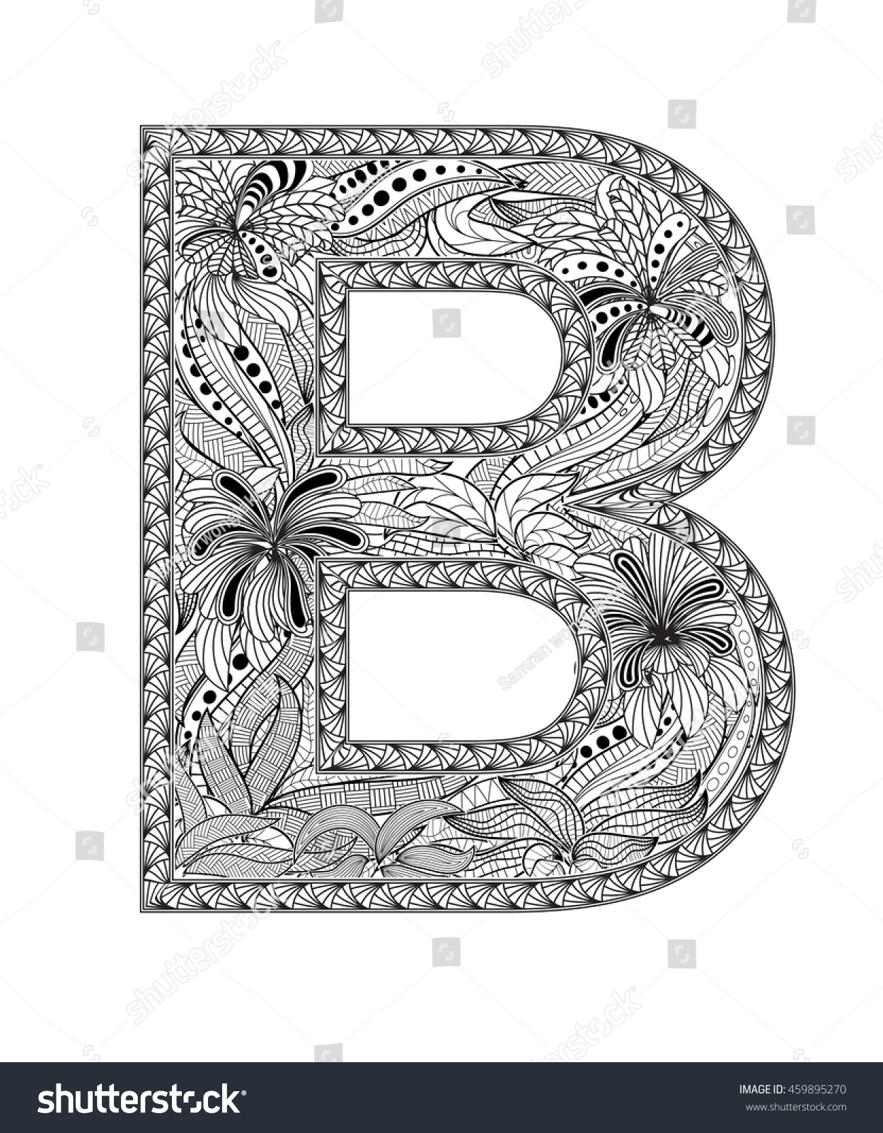 Zentangle Stylized Alphabet Letter B Doodle: Vector De Stock (libre De ...