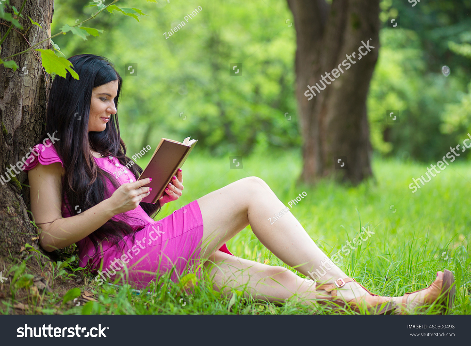 Young Girl Sitting Under Tree Pink Stock Photo 460300498 