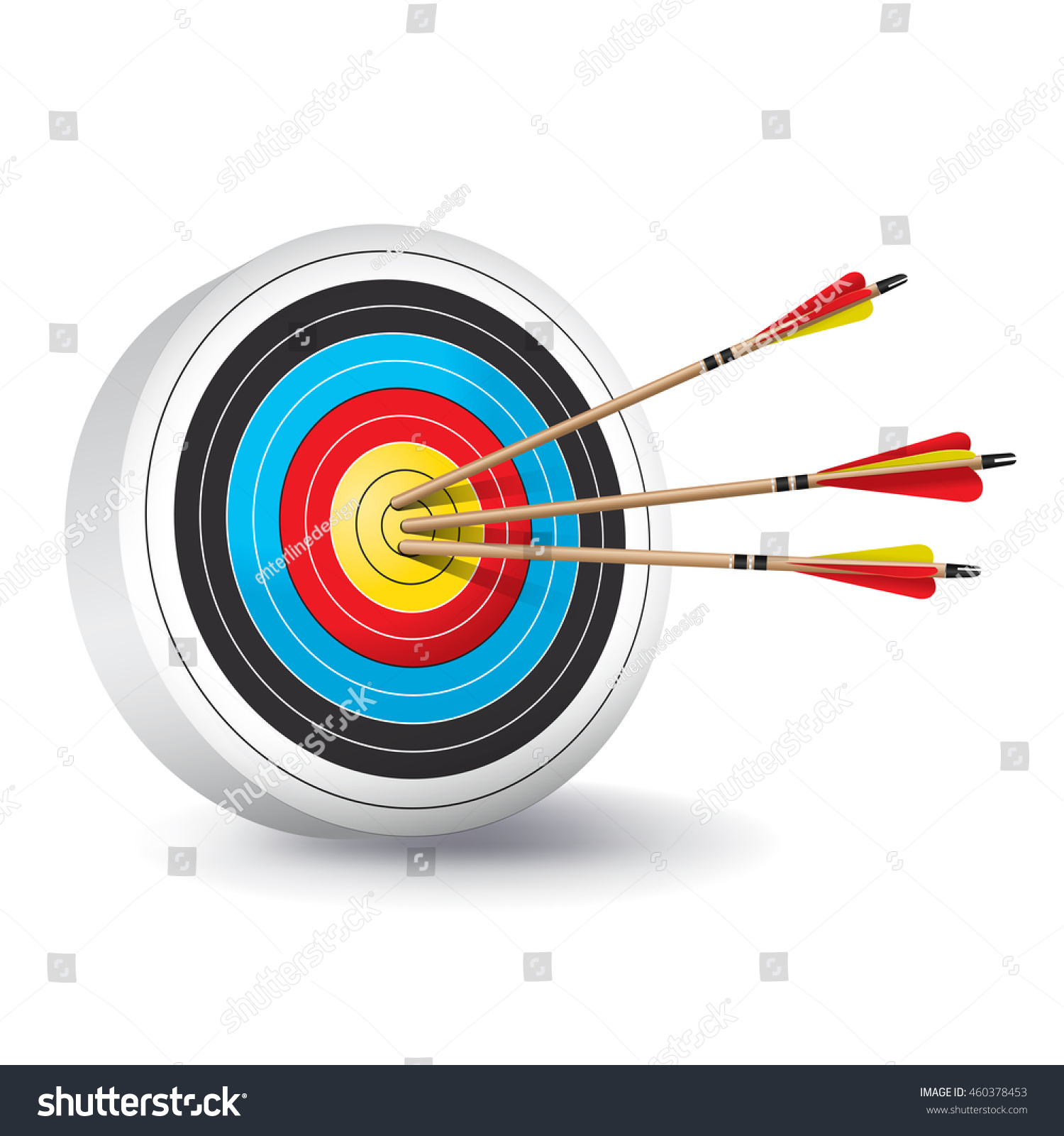 Traditional Archery Target Colorful Rings Wooden Stock Vector Royalty   Stock Vector A Traditional Archery Target With Colorful Rings And Wooden Red And Yellow Fletched Arrows In The 460378453 