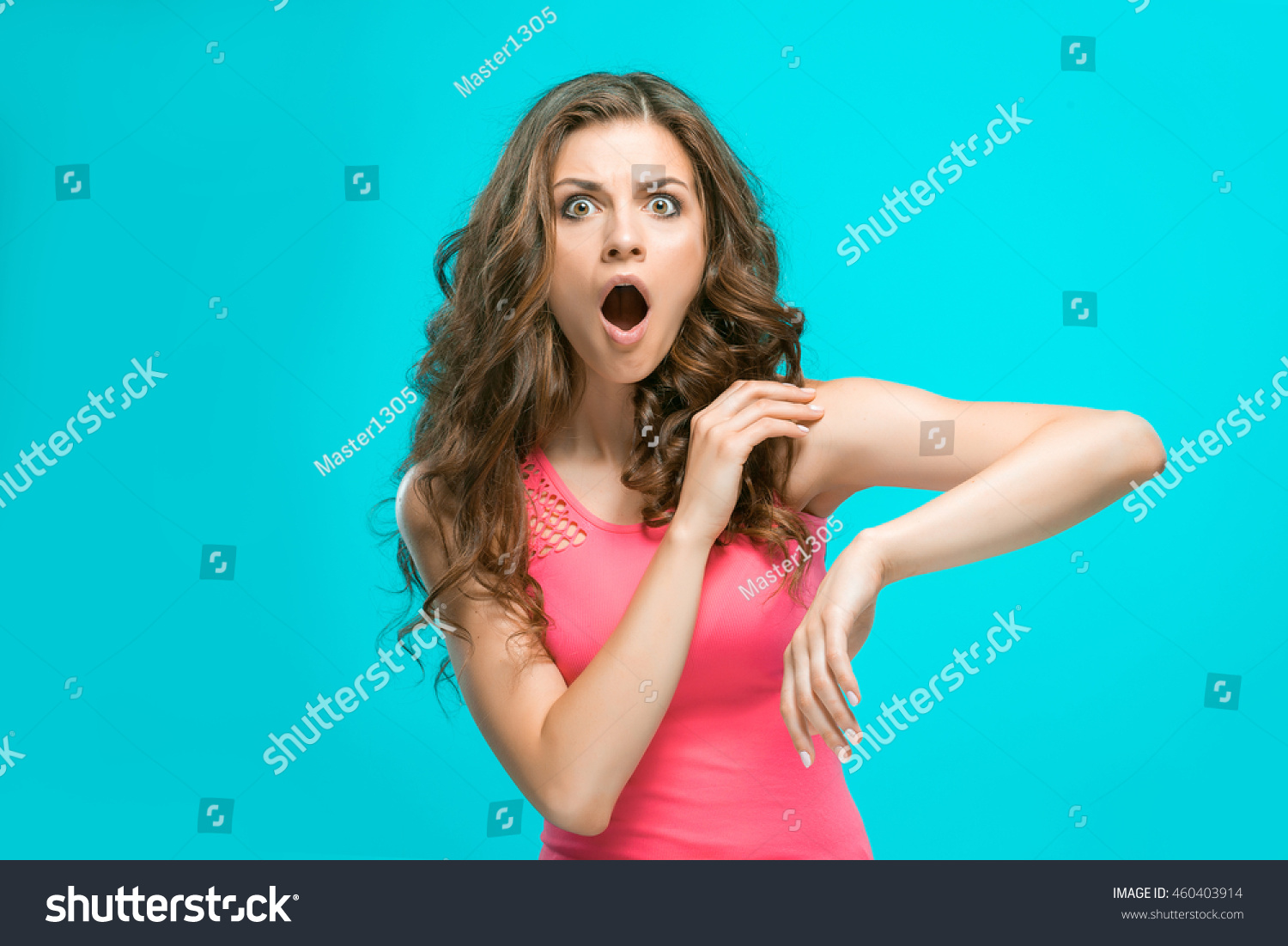 Portrait Young Woman Shocked Facial Expression Stock Photo 460403914 ...