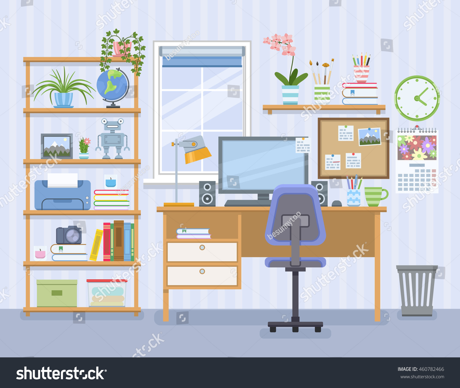 Workspace Freelancer Flat Style Home Room Stock Vector (Royalty Free ...