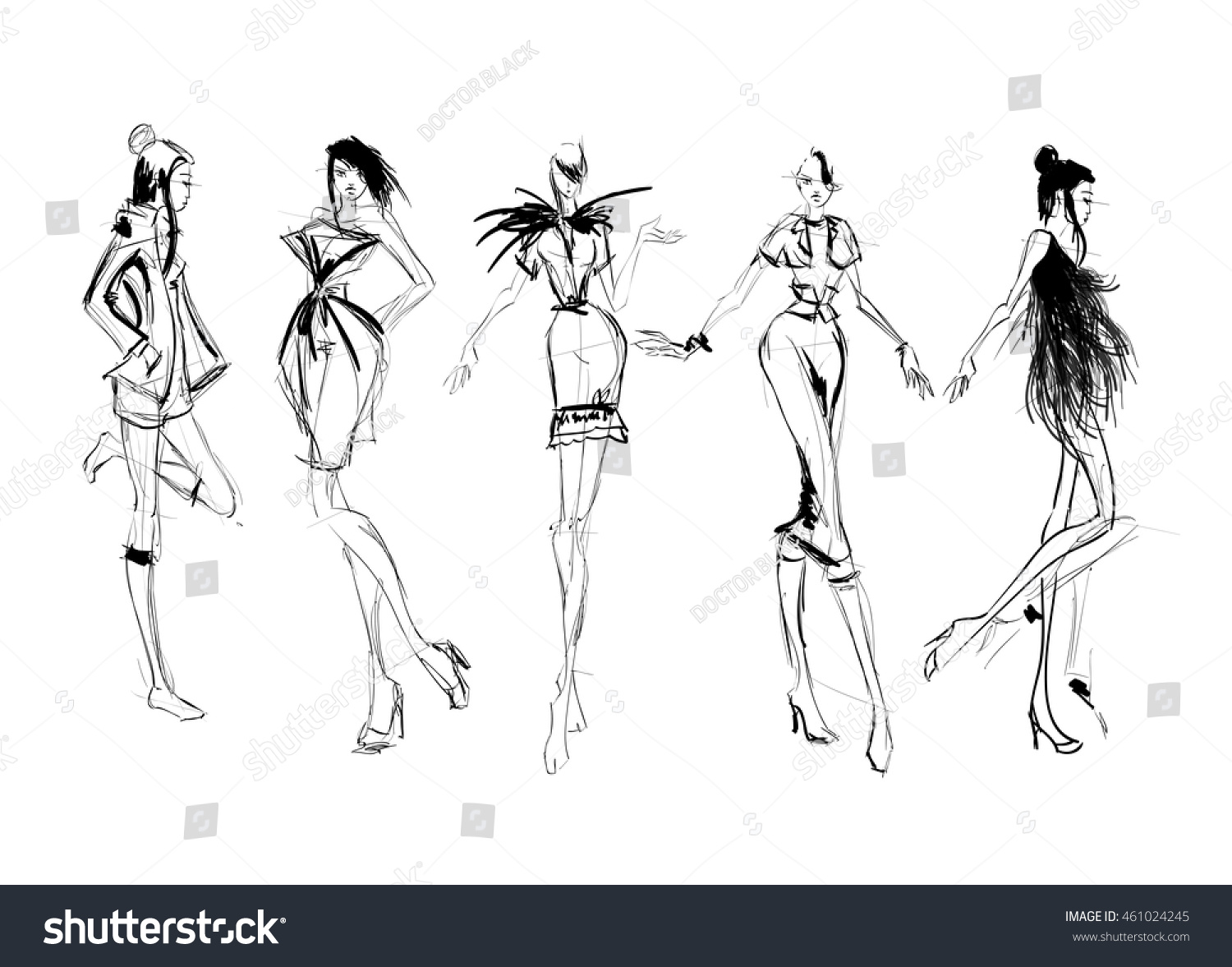 Sketch Fashion Girls On White Background Stock Vector (Royalty Free ...