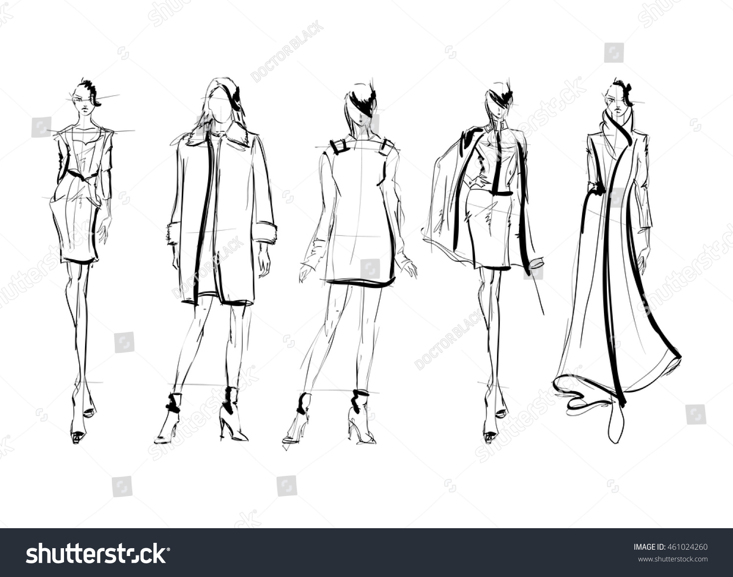 Sketch Fashion Girls On White Background Stock Vector (Royalty Free ...