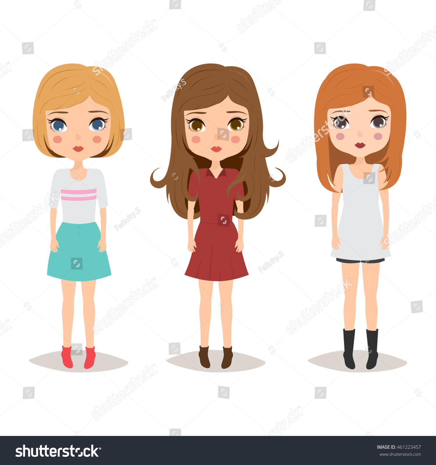 Cute Cartoon Teenage Girls Casual Fashion: стоковые изображения в HD и милл...