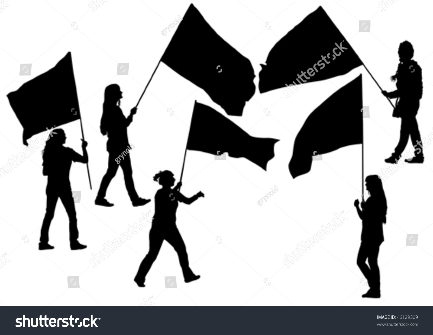 Vector Drawing Demonstrator Crowd Flags Stock Vector (Royalty Free ...