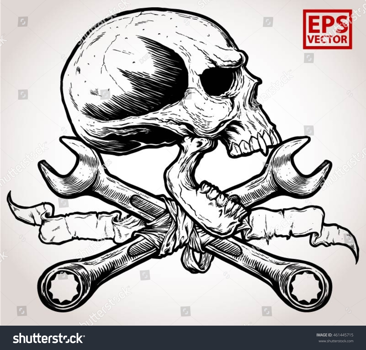 Horror Head Skull Crossed Wrenches Old Stock Vector (Royalty Free ...