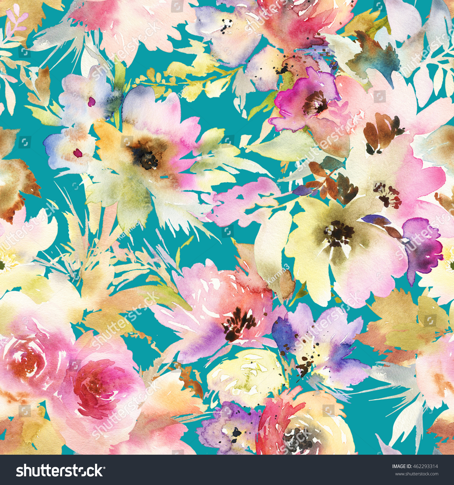 Seamless Pattern Flowers Watercolor Gentle Colors Stock Illustration ...