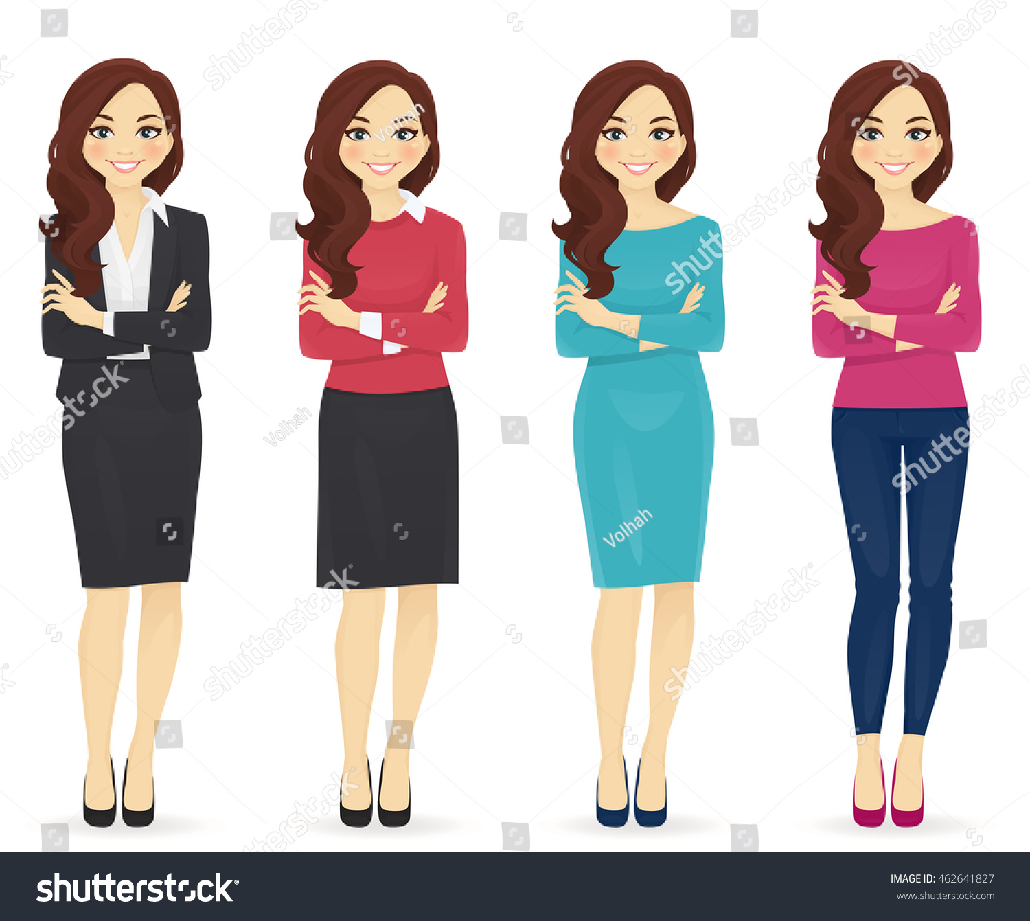 Smiling Cute Woman Different Style Clothes Stock Vector (Royalty Free ...