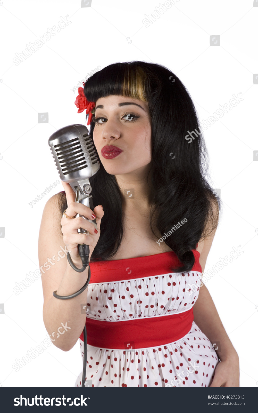 Lovely Pinup Girl Posing Microphone Retrovintage Stock Photo Shutterstock